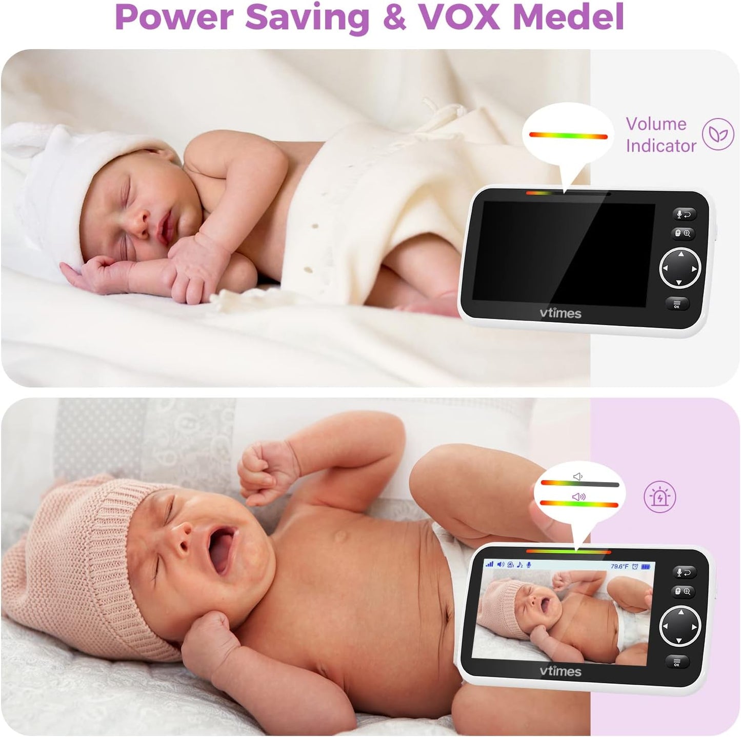 Baby Monitor Video Baby Monitor with Camera and Audio No WiFi 5" LCD Screen, Two-Way Audio, Night Vision,1000ft Range, 2X Zoom Temperature Display, Lullaby Elderly Pet