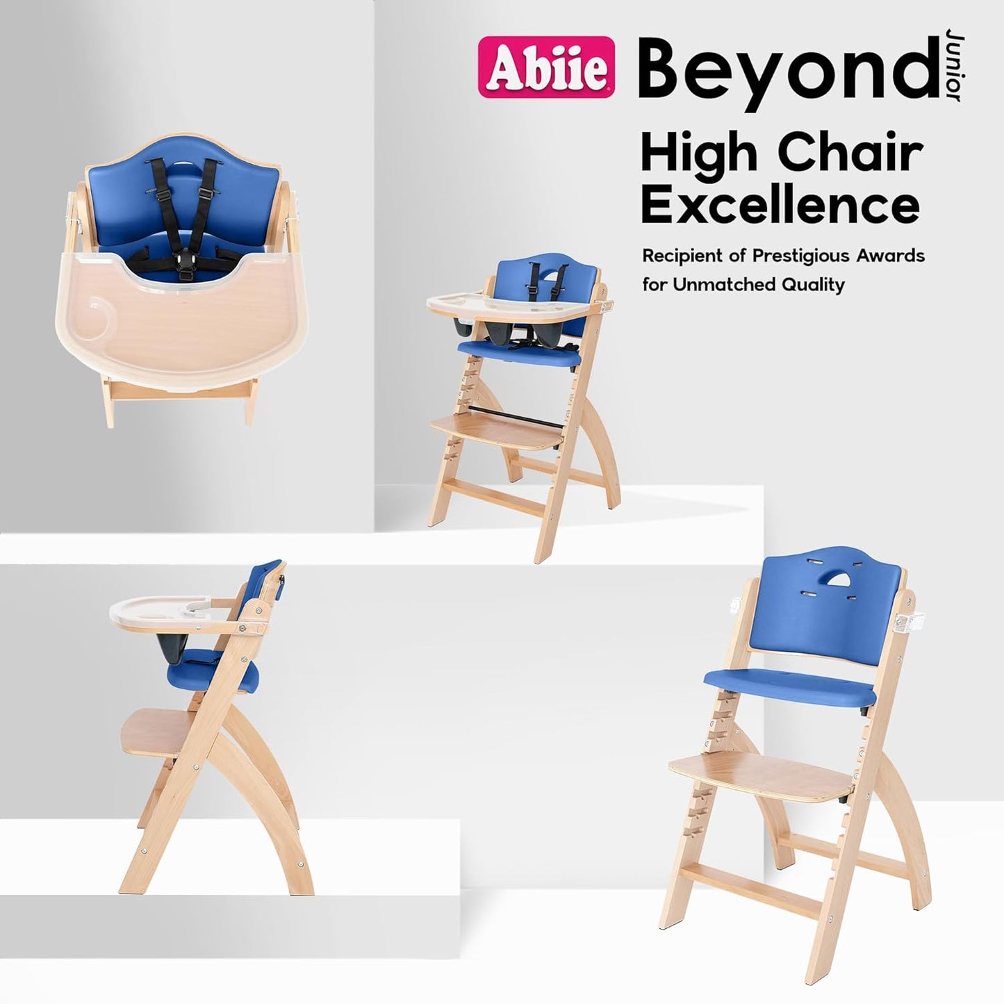 Abiie Beyond Junior Wooden High Chair with Tray - Adjustable and Convertible High Chair for Babies