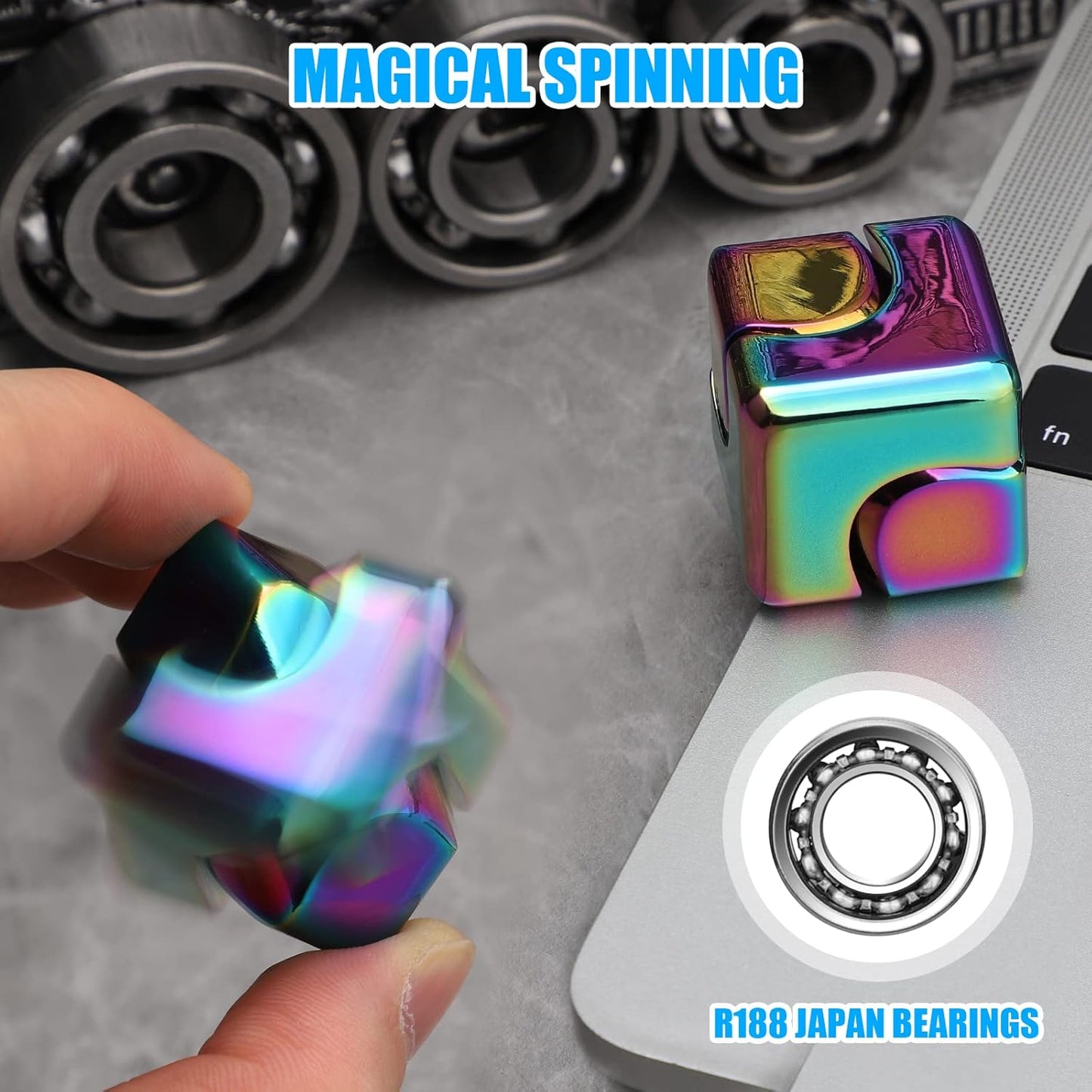 Infinity Gear Fidget Cube Spinner for Kid Adult, Transformable Spinning Top Metallic Fidget Toys for Anti-Anxiety Stress Relief Autism ADHD, 2-in-1 Cube Focus Toy for Desktop Office Classroom