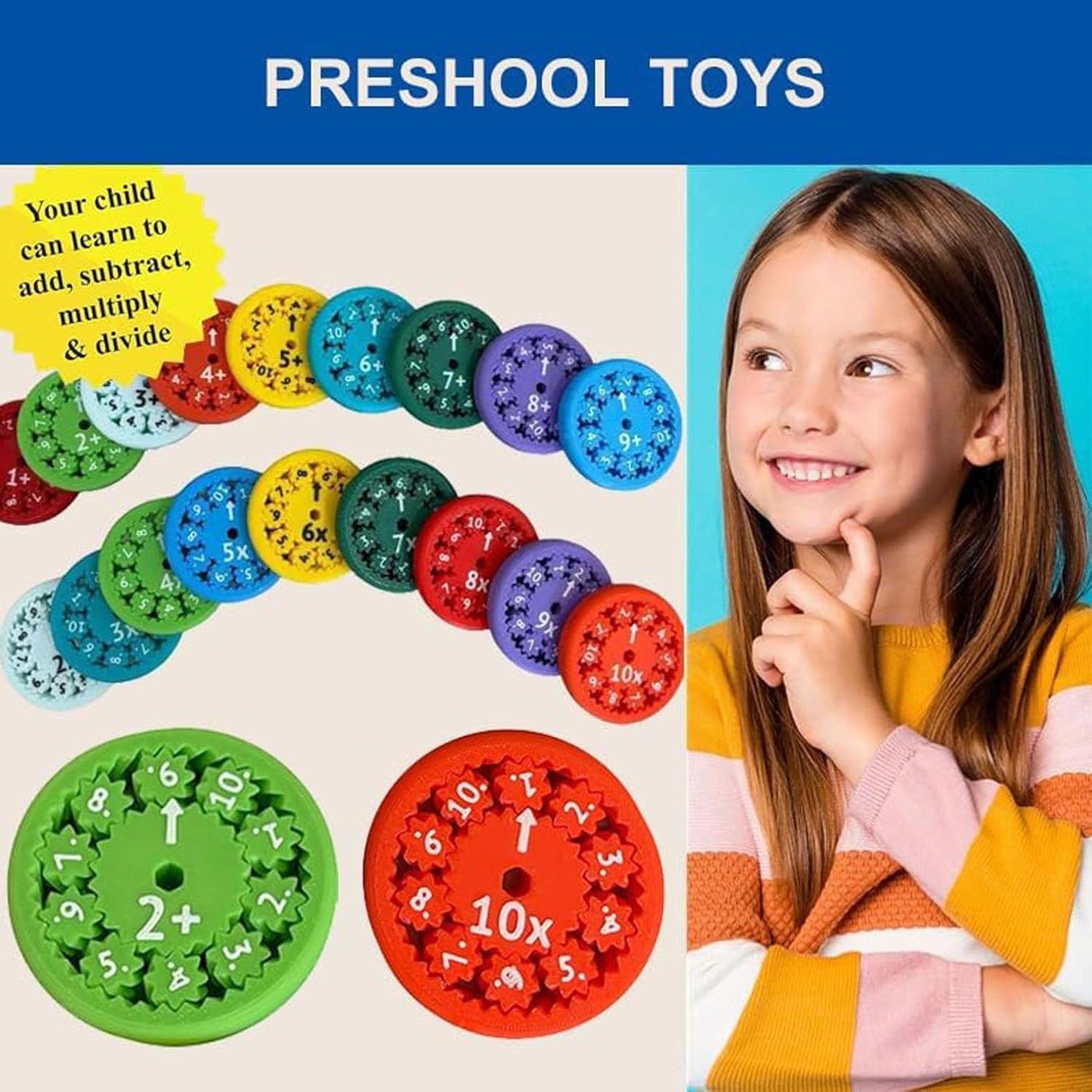 18 Pack Math Fidget Spinner,Numbers Addition & Subtraction Fidget Spinner,Math Addition Game for Kids 3+,Division & Multiplication Learning Fidget, Math Game for Home School Classroom