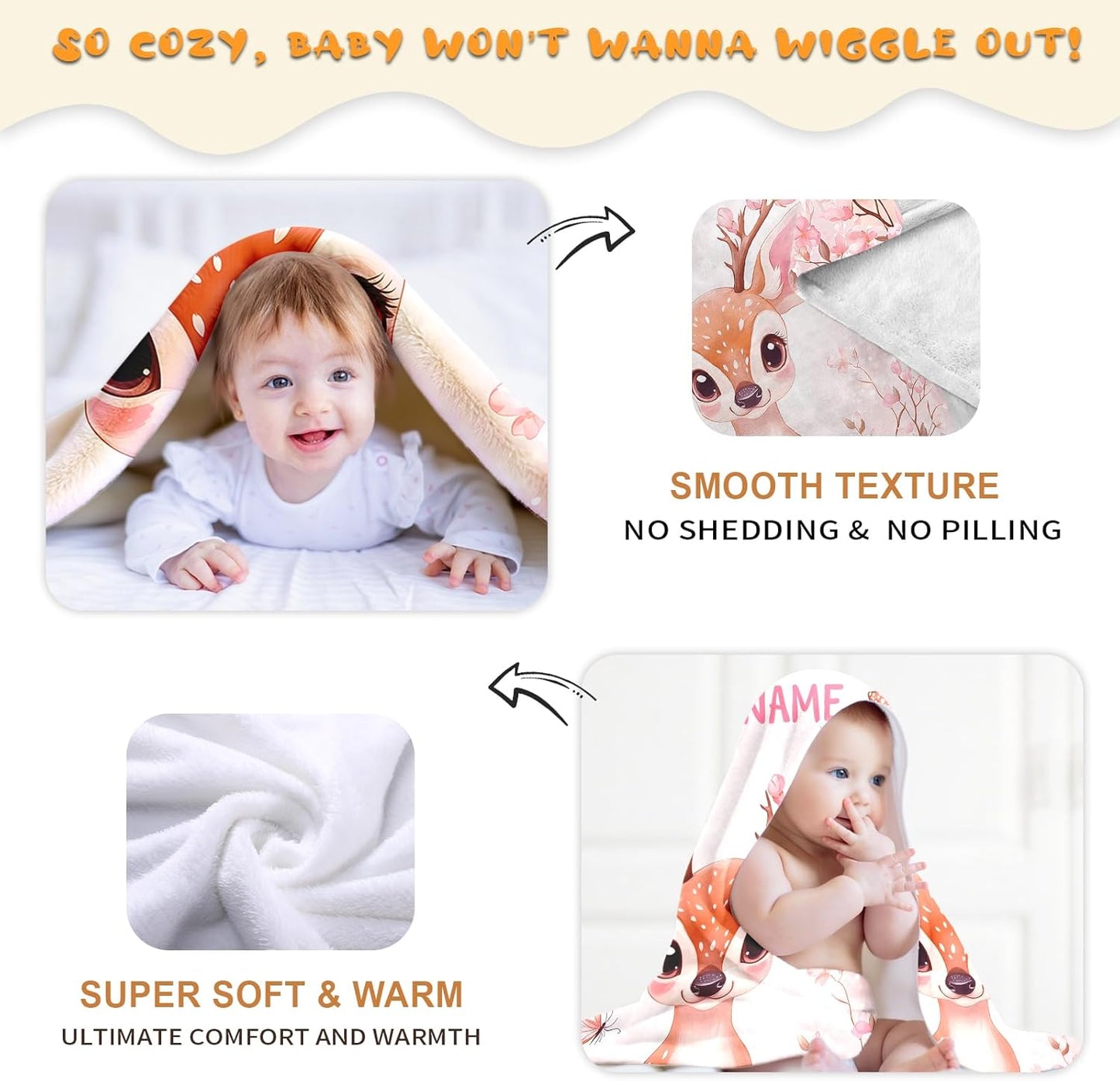 Ship Next Day, Personalized Baby Blanket – Printed in USA, Custom Baby Blanket for Boys & Girls