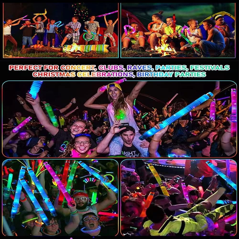 LED Light Up Pop Tubes Glow Sticks, Fidget Sensory Toys, Glow in The Dark Christmas Party Supplies Goodie Bag Stuffers for Boys Girls Birthday Party Carnival Return Gifts (5pcs)