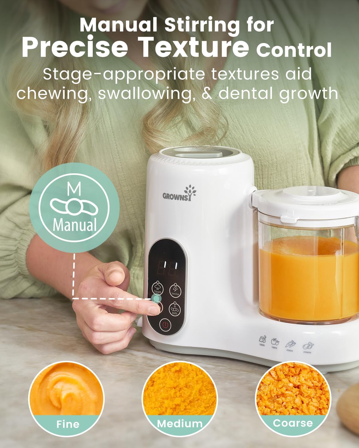 GROWNSY Baby Food Maker with Steam Basket, One Step Baby Food Processor Steamer Puree Blender