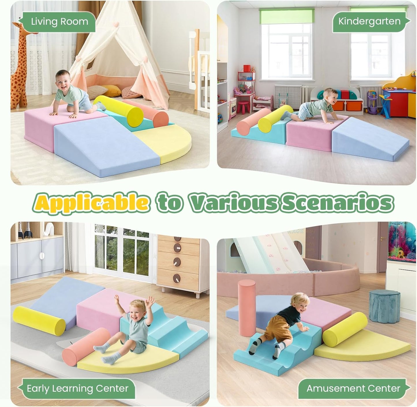 Lischwert Foam Climbing Blocks for Toddlers 1-3, 6pcs Soft Play Set with Crawling Exploration Toys, Indoor Outdoor Infant Safe Blocks for Baby Gym Toddler Playground