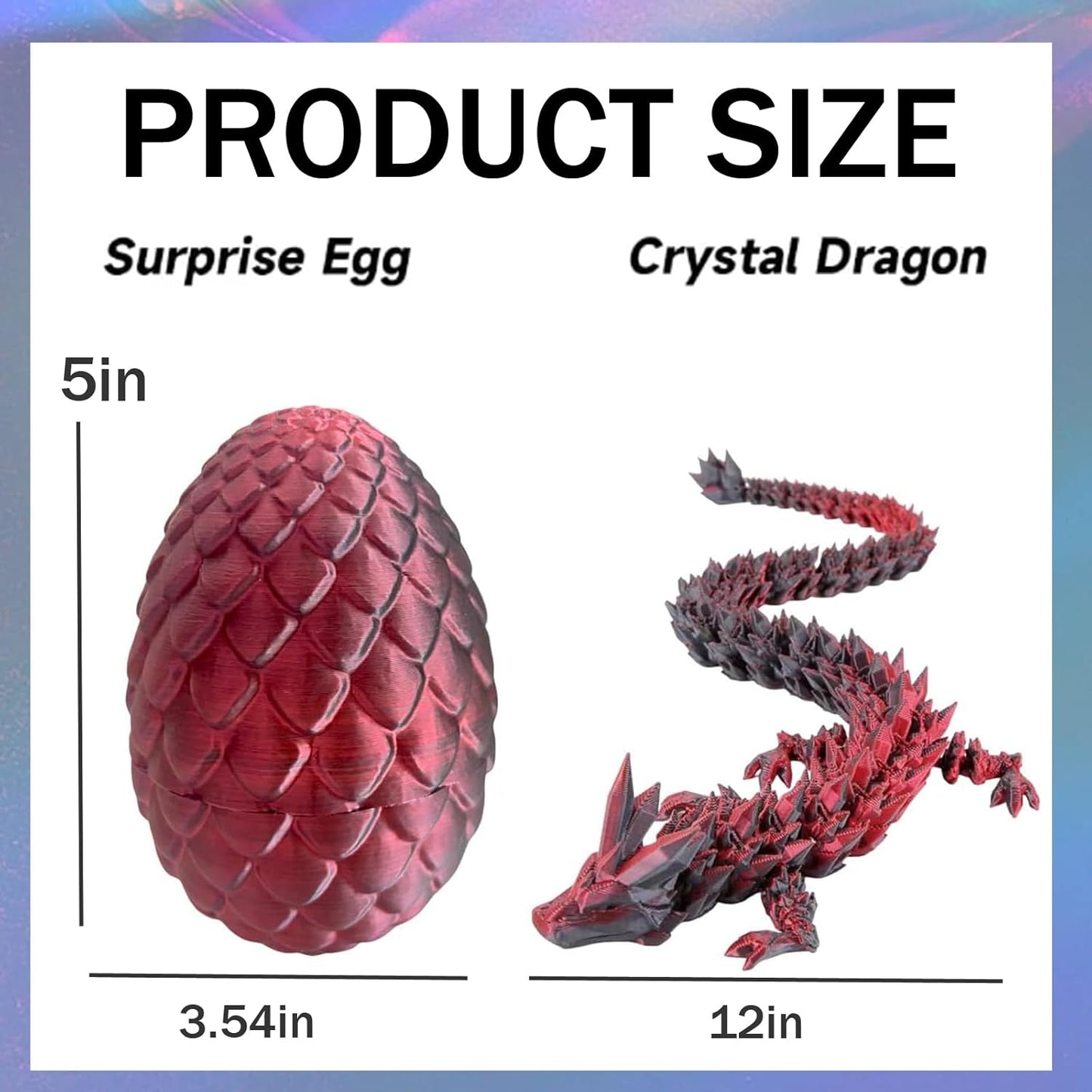 Cessfle 3D Printed Dragon in Egg, Crystal Dragon Eggs with Dragon Inside, Full Articulated Dragon Eggs 3D Dragon Toys, Mystery Dragon Egg for House of Dragon, 3D Printed Animals Fidget Toys