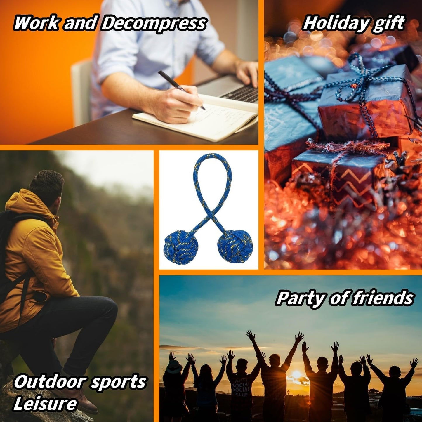 Fidget Beads Skill Toys, Fidget Toys, Parachute Cord and Steel Beads Handmade Fidget Beads, Beginners Worry Beads, Portable EDC Leisure Toys (Gold Blue)