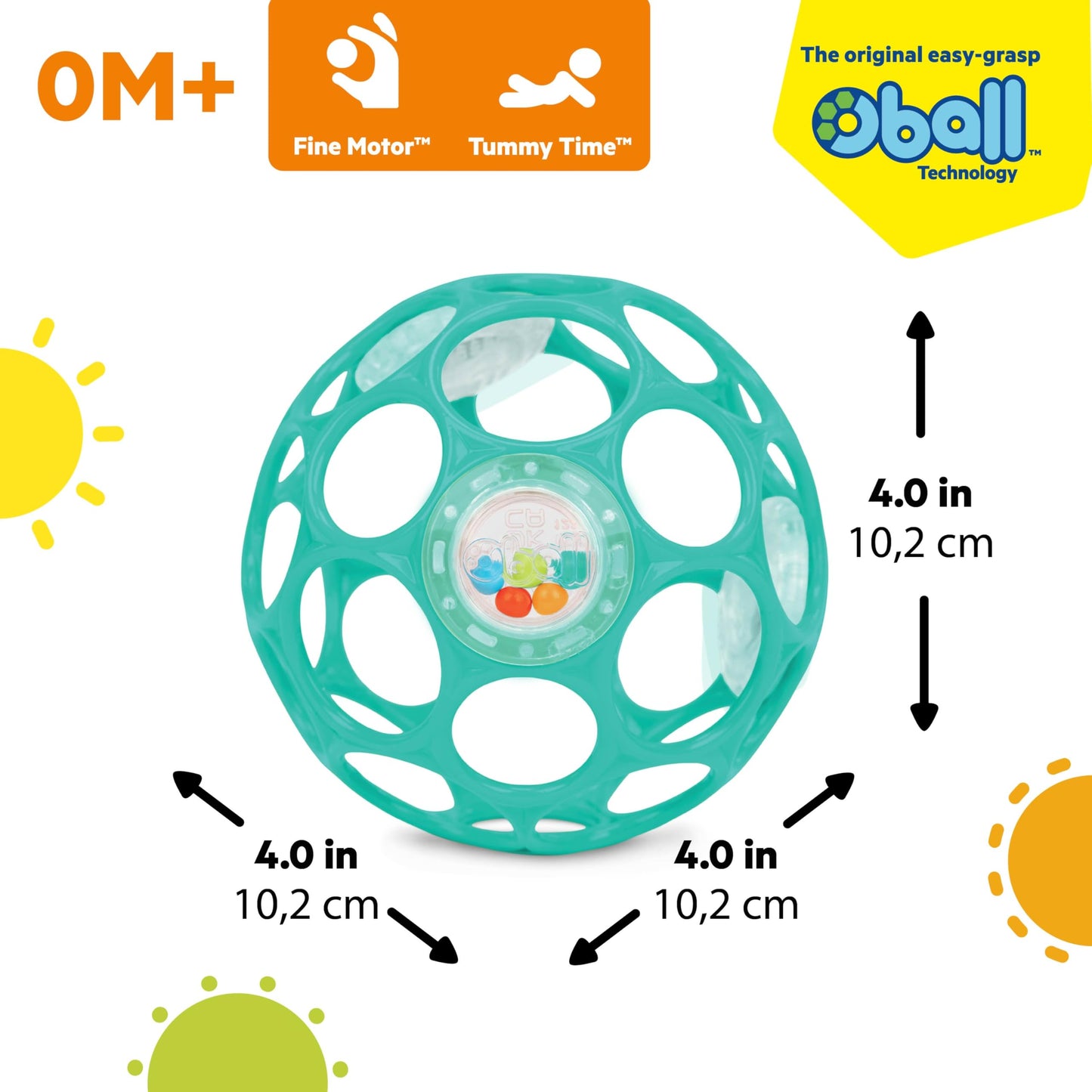 Bright Starts Oball Easy-Grasp Rattle BPA-Free Infant Toy in Teal, Age Newborn and up, 4 Inches
