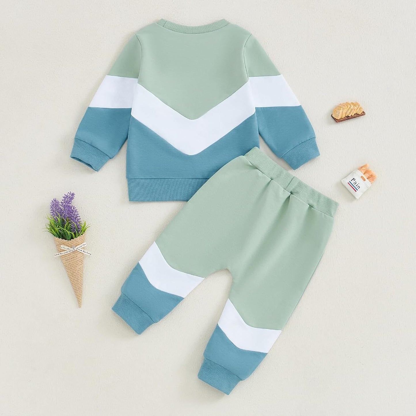 Kupretty Toddler Baby Boy Fall Winter Clothes Color Block Long Sleeve Sweatshirt Pullover Tops + Joggers Pants Outfit Set