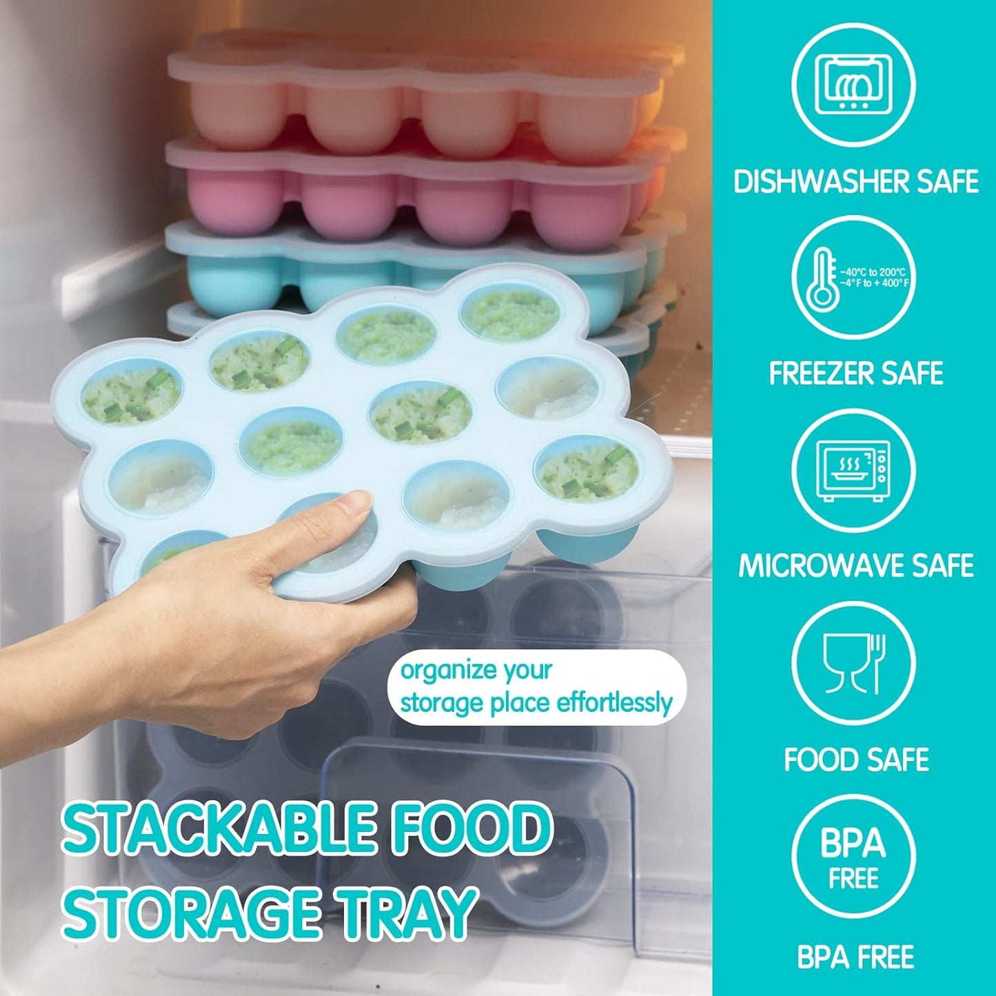 Baby Food Storage Container - 12 x 1.5OZ Freezer Tray With Cover, Food Grade Silicone Container for