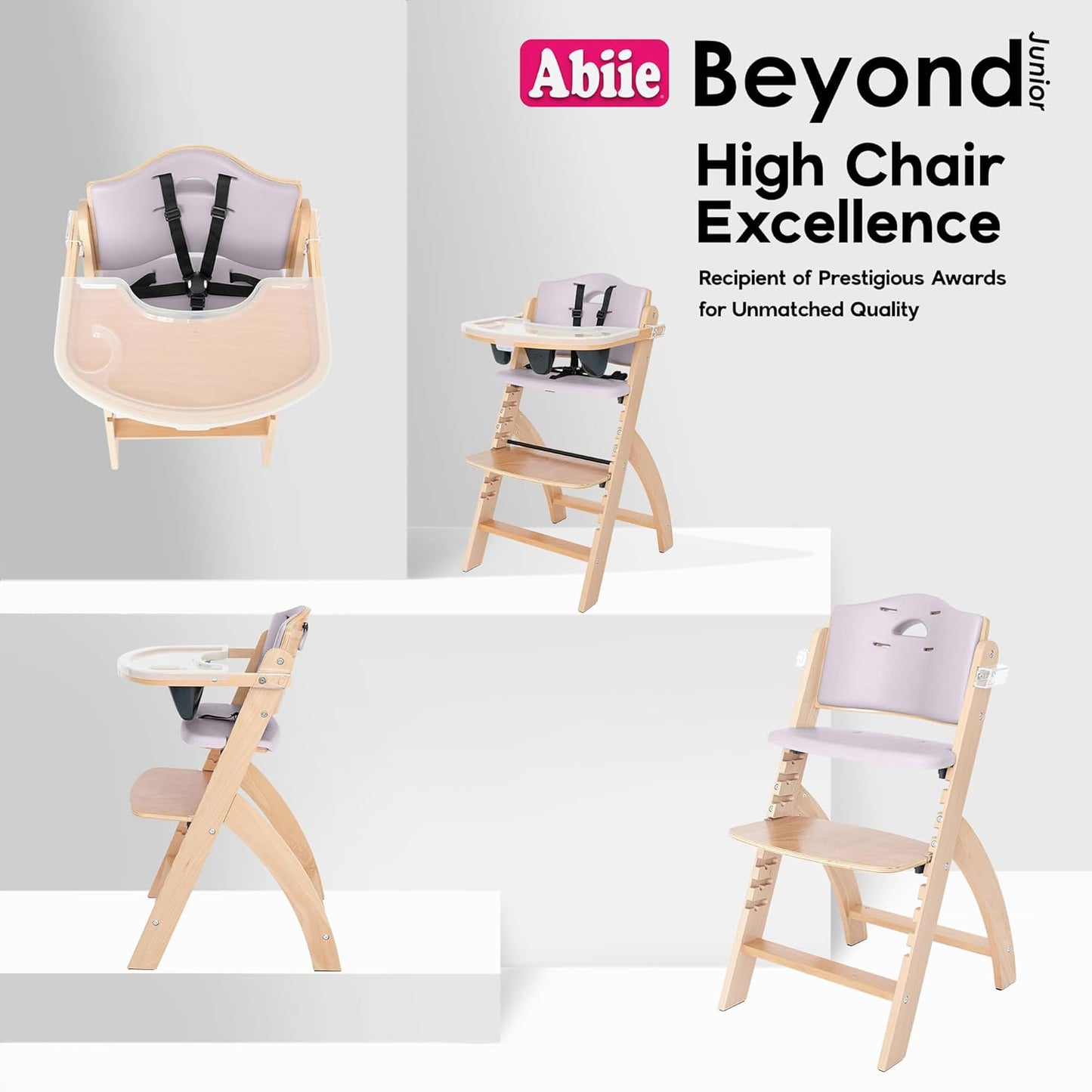 Abiie Beyond Junior Wooden High Chair with Tray - Adjustable and Convertible High Chair for Babies