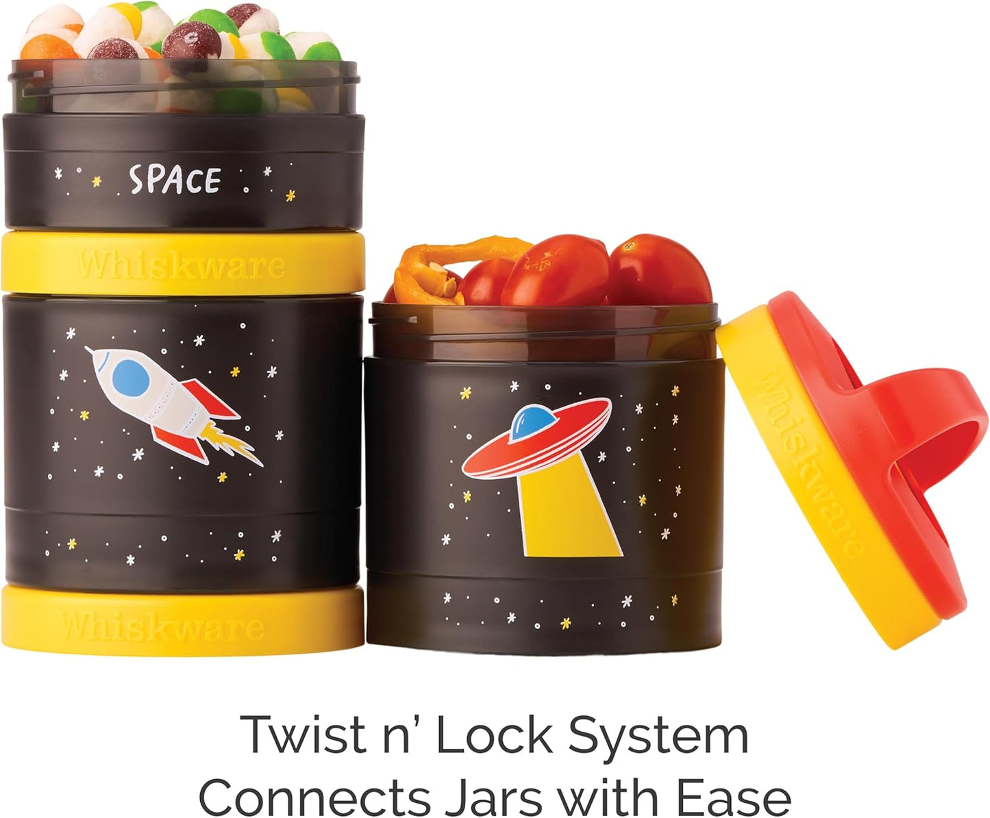 Whiskware Stackable Snack Containers for Kids and Toddlers, 3 Stackable Snack Cups for School and