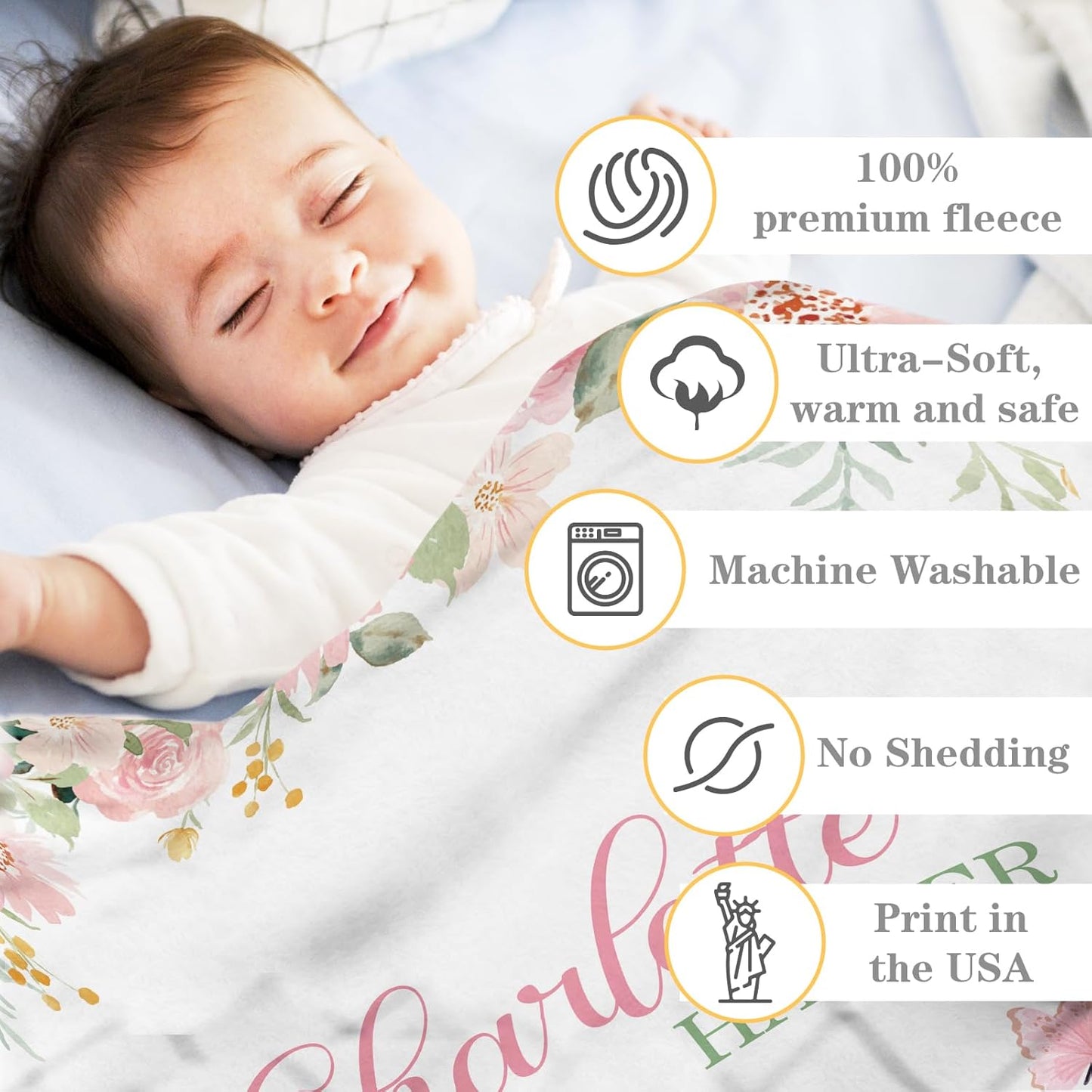 Personalized Baby Blankets for Girls Women Custom Baby Blanket with Name for Kids Toddlers Adult
