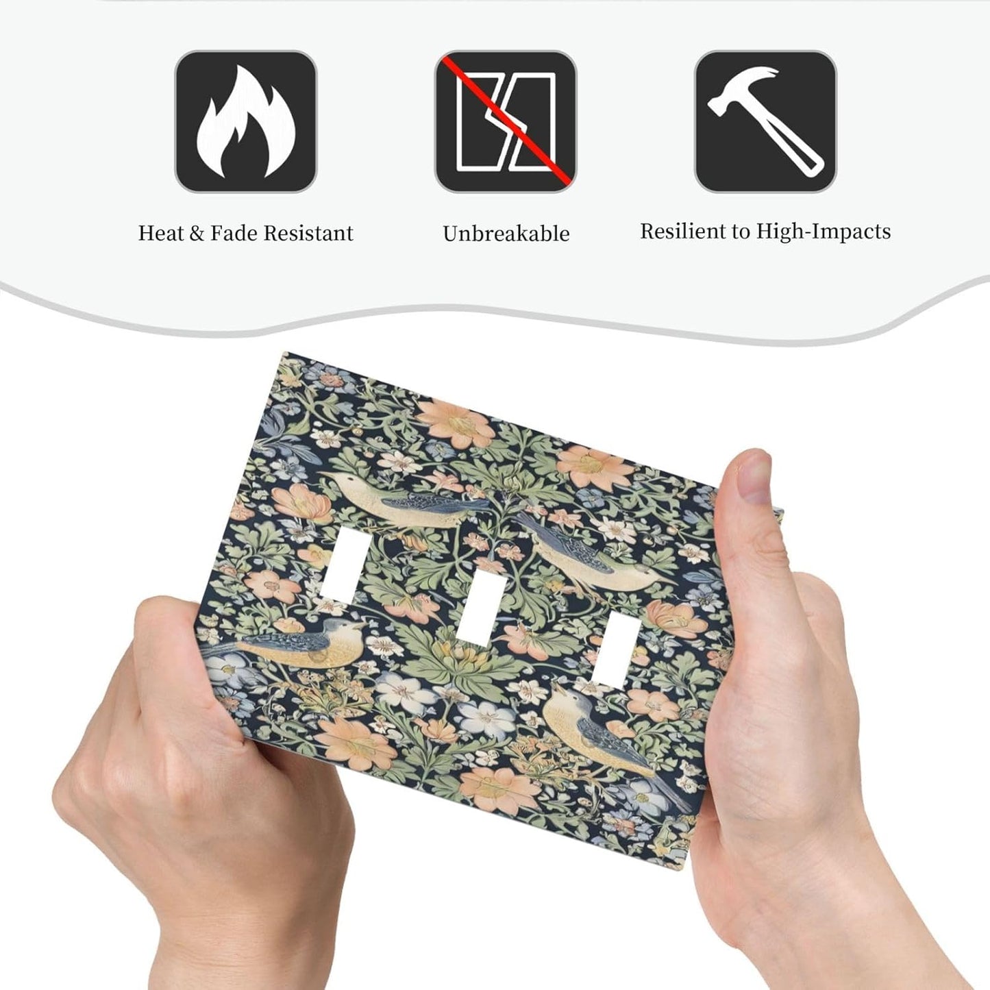 Decorative Switch Covers Plate Rustic Morris Birds Green Leaf Flower 3 Gang Artistic Wall Plate Unique Triple Toggle Light Switch Plate Jumbo Faceplate for Country Bedroom Home Decor