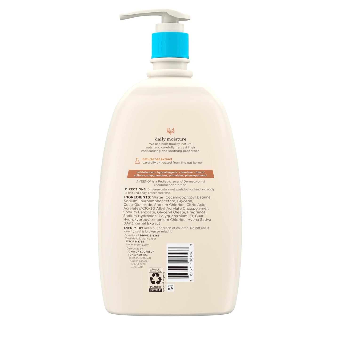 Aveeno Baby Daily Moisture Gentle Bath Wash & Shampoo with Natural Oat Extract, Hypoallergenic