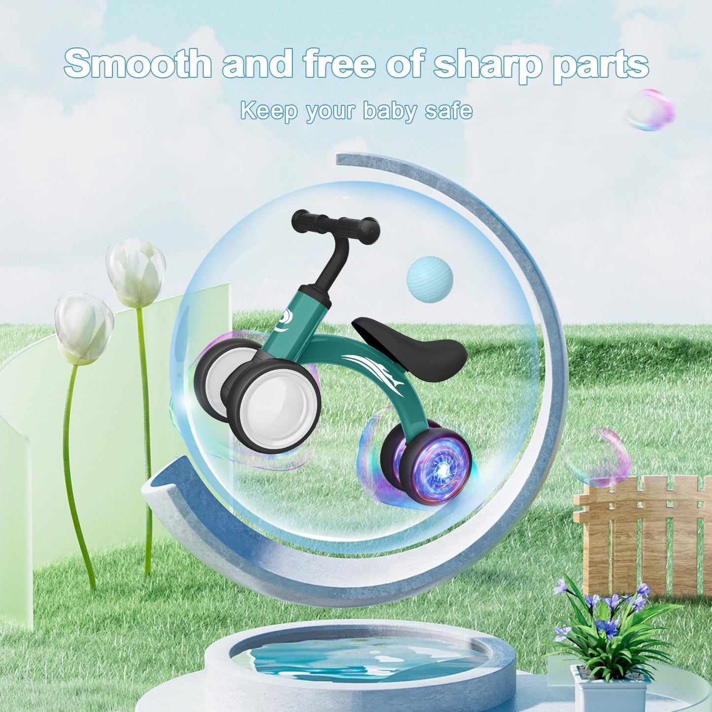 Colorful Lighting Baby Balance Bike Toys for 1 Year Old Boy Girl Gifts, 10-36 Month Toddler Balance Bike, No Pedal 4 Silence Wheels & Soft Seat First Riding on Toys, 1st Birthday Gifts