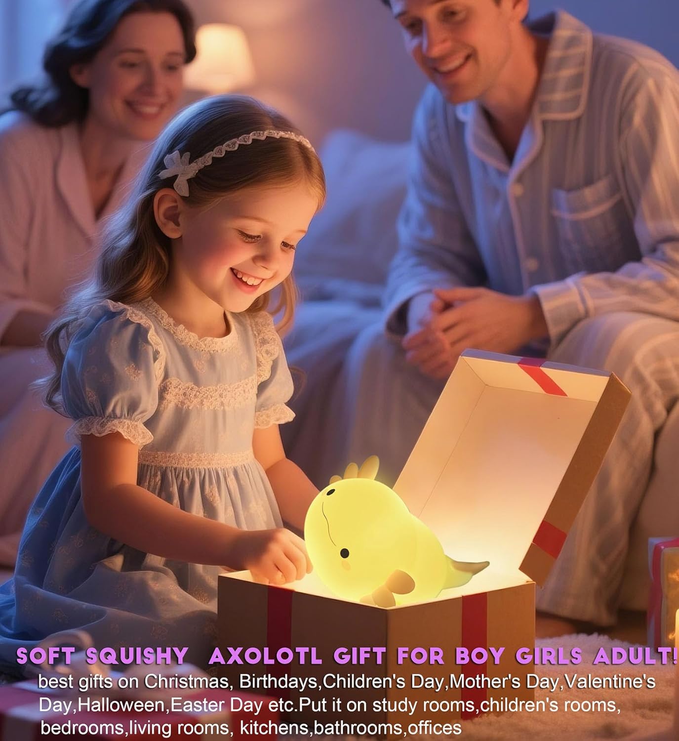 DREAMING MY DREAM Axolotl Night Light for Kids,Cute Axolotl Gifts lamp Rechargeable Light Table Bedside Lamp,LED Animal Silicone Nursery Night Lamp Cute Room Decor for Kids Girls Boys
