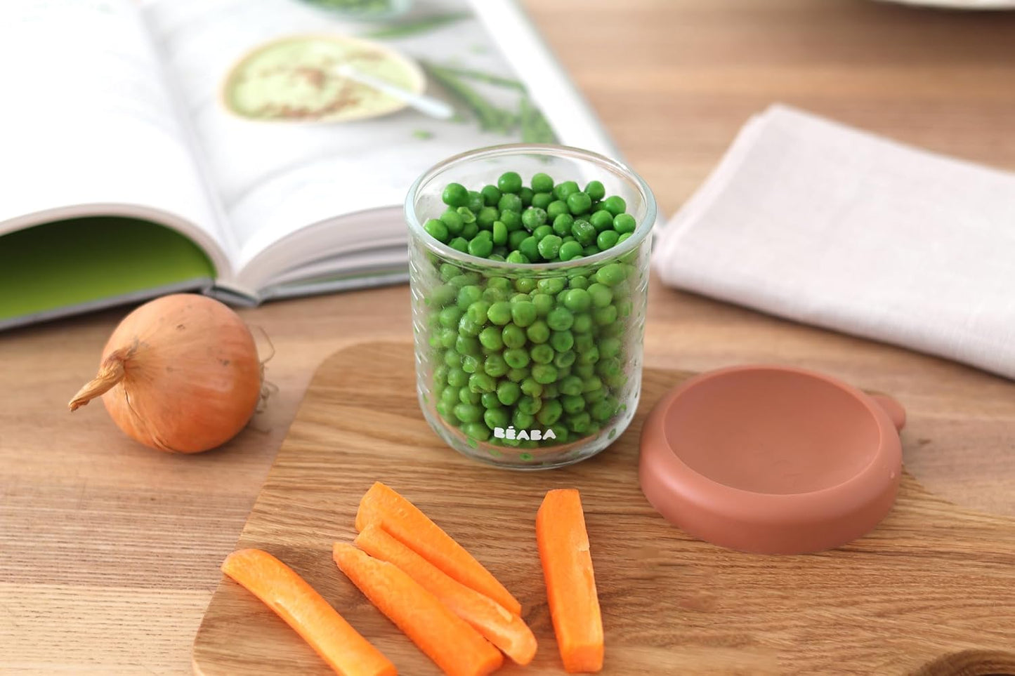 BEABA 8 oz Glass Baby Food Jars with Soft Silicone Air Tight Lids, Glass Storage Containers with