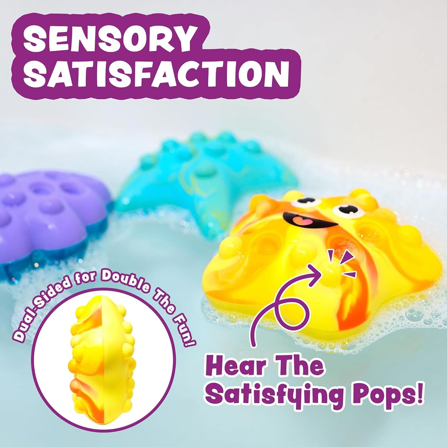 Tub Works® Tub Poppers™ Popping Kids & Toddler Bath Toys, 3 Pack | Push, Poke, Squish & Pop it