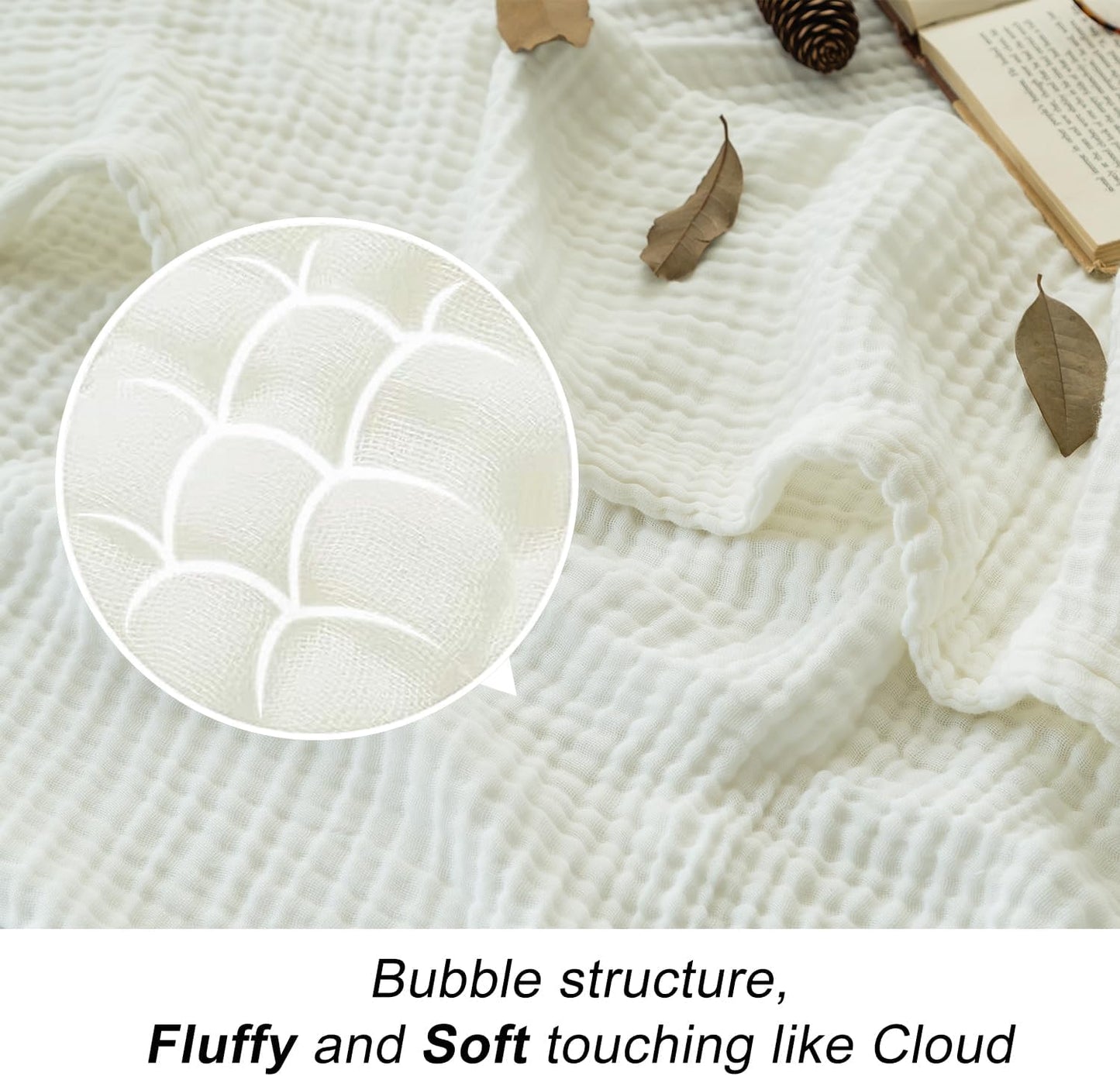 EMME Cotton Bed Blankets White Blankets for Bed Muslin Twin Blanket 60"x80" Lightweight Soft Twin Blanket All Season Gauze Blanket