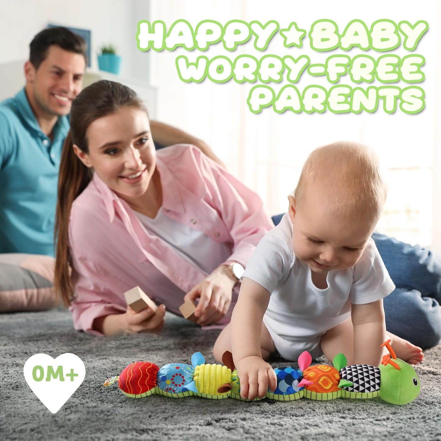 Baby Toys 0 to 12 Months, Musical Stuffed Animal Activity Soft Toys with Multi-Sensory Crinkle, Rattle and Textures, Infant Tummy Time Toys for Newborn Boys Girls, Caterpillar, Green