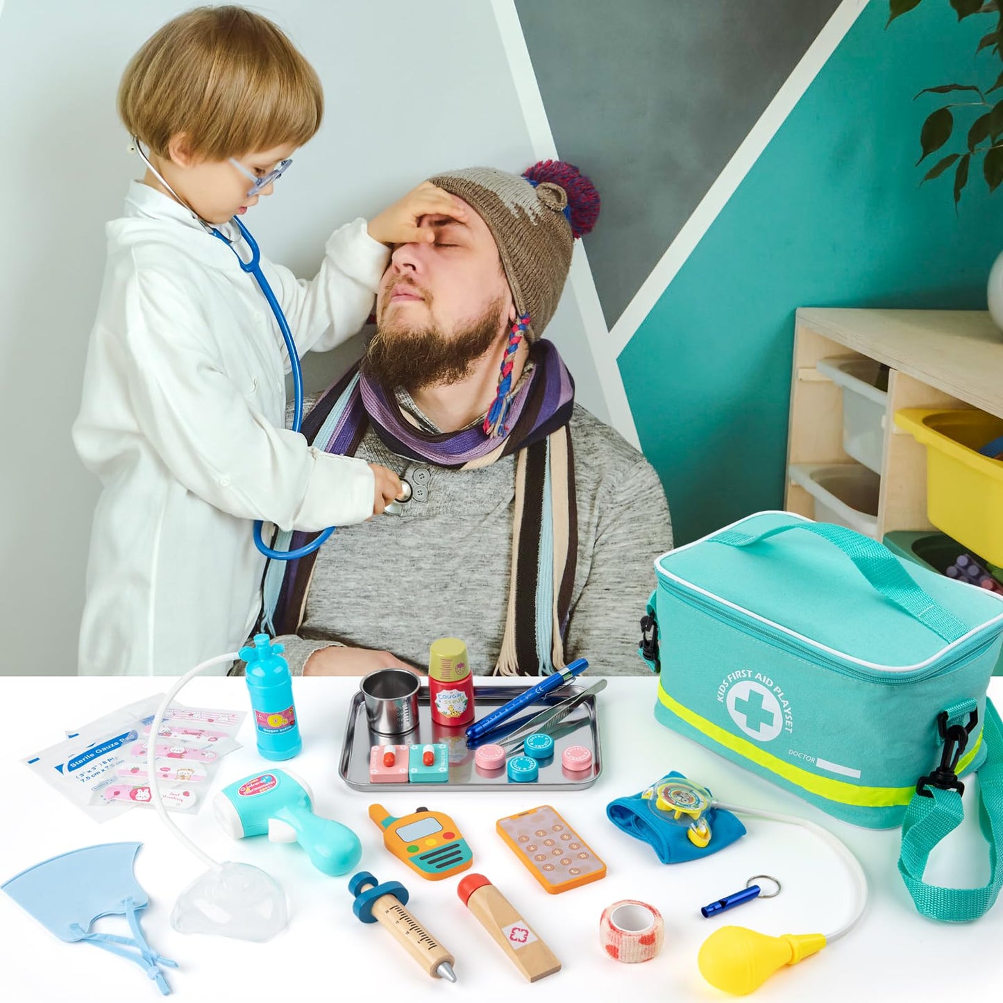 Sundaymot Doctor Kit for Kids, 34 Pcs Pretend Playset for Toddlers, Doctor kit for Toddlers 3-5