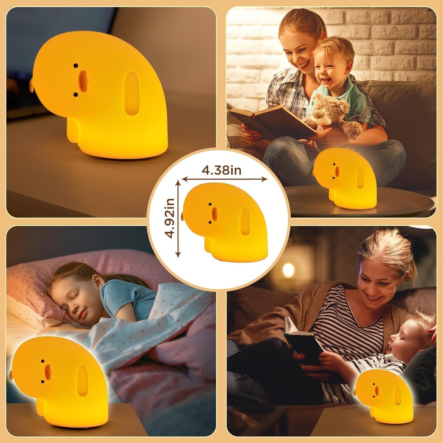 Cute Duck Lamp, Fun Lying Flat Animal Night Light - LED Squishy Novelty Duck/Chicken/Pig/Rabbit/Panda for Kids, Toddlers, Nursery - Touch Kawaii Room/House Decor