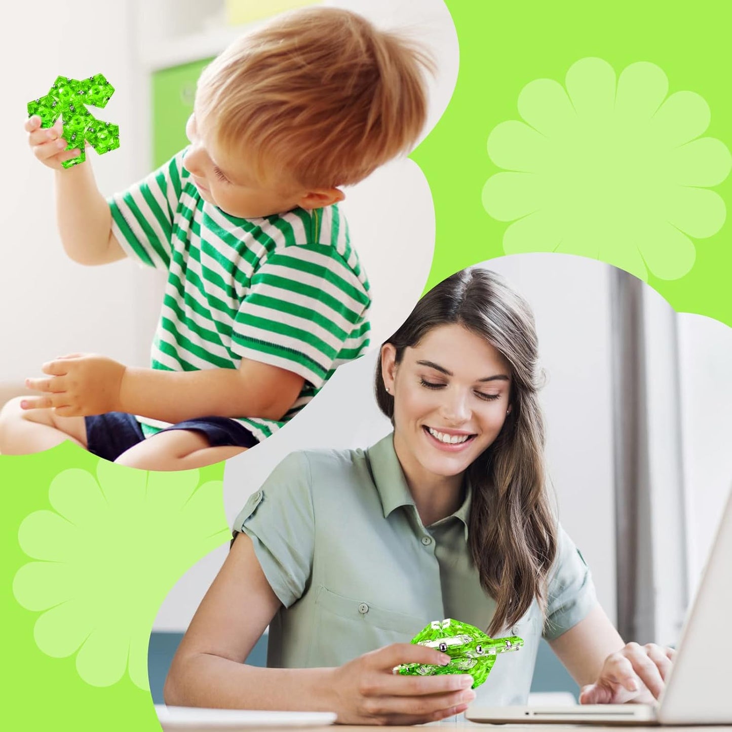 RoomyRoc Magnetic Fidget Sphere - Pentagons Magnets Balls - 12 Piece Set - Crystal Bright Green - Magnet Fidgets Toy - Creativity Beyond Imagination, Inspirational, Recreational, Desk Toys for Adults