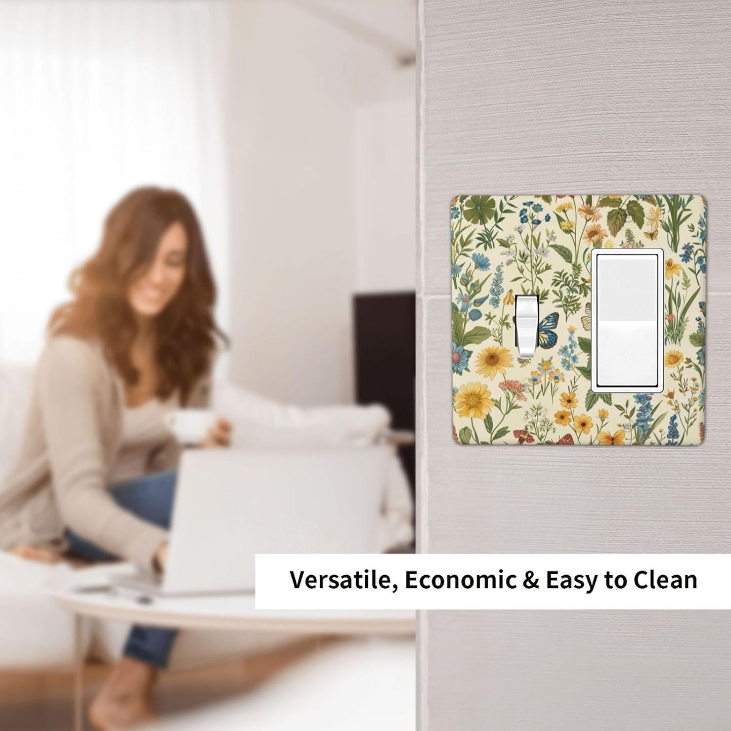 Decorative Outlet Covers Rustic Plant Garden Leaf Flower Butterfly 2 Gang 1 Gang Wall Plate Cover Single Toggle Rocker Combo Light Switch Cover Plate Face Plate for Bedroom Home Decor