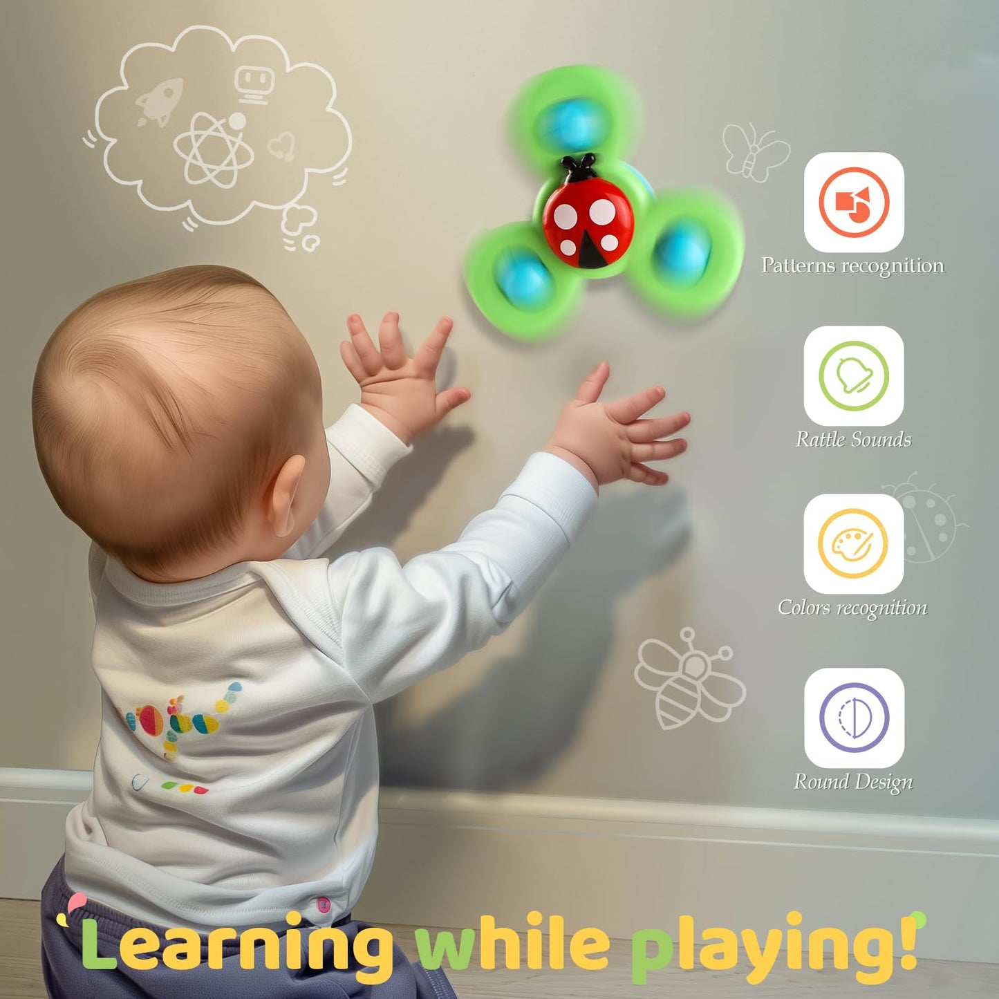 ALASOU Suction Cup Spinner Airplane Travel Toys for 1 Year Old Boy Girl