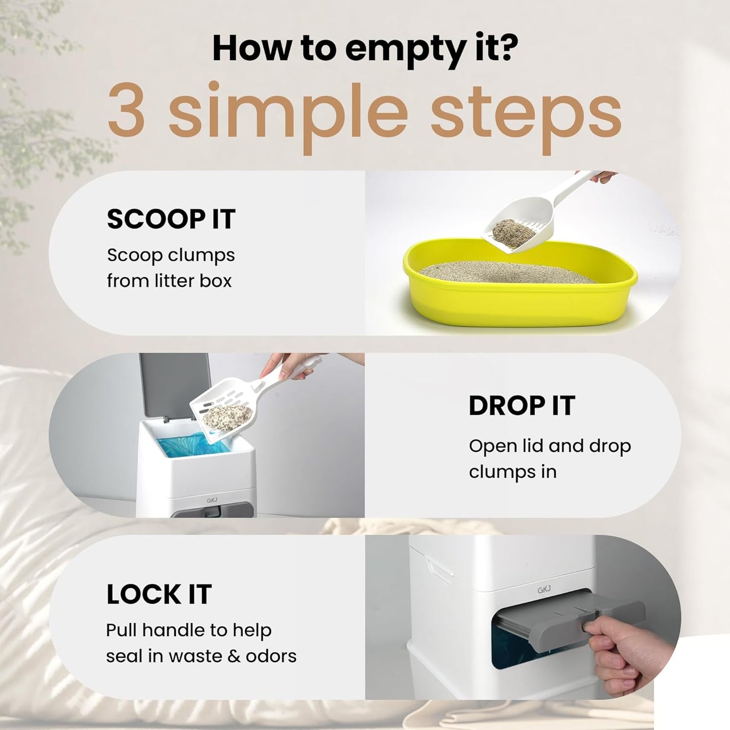 GKJ Cat Litter Trash Can, Cat Litter Disposal Bin | Garbage Disposal Diaper Pail | No Smell Cat Litter Pail | Pet Waste Pail for Cats, Dogs, Rabbits, Includes 1 Roll Refill Bag