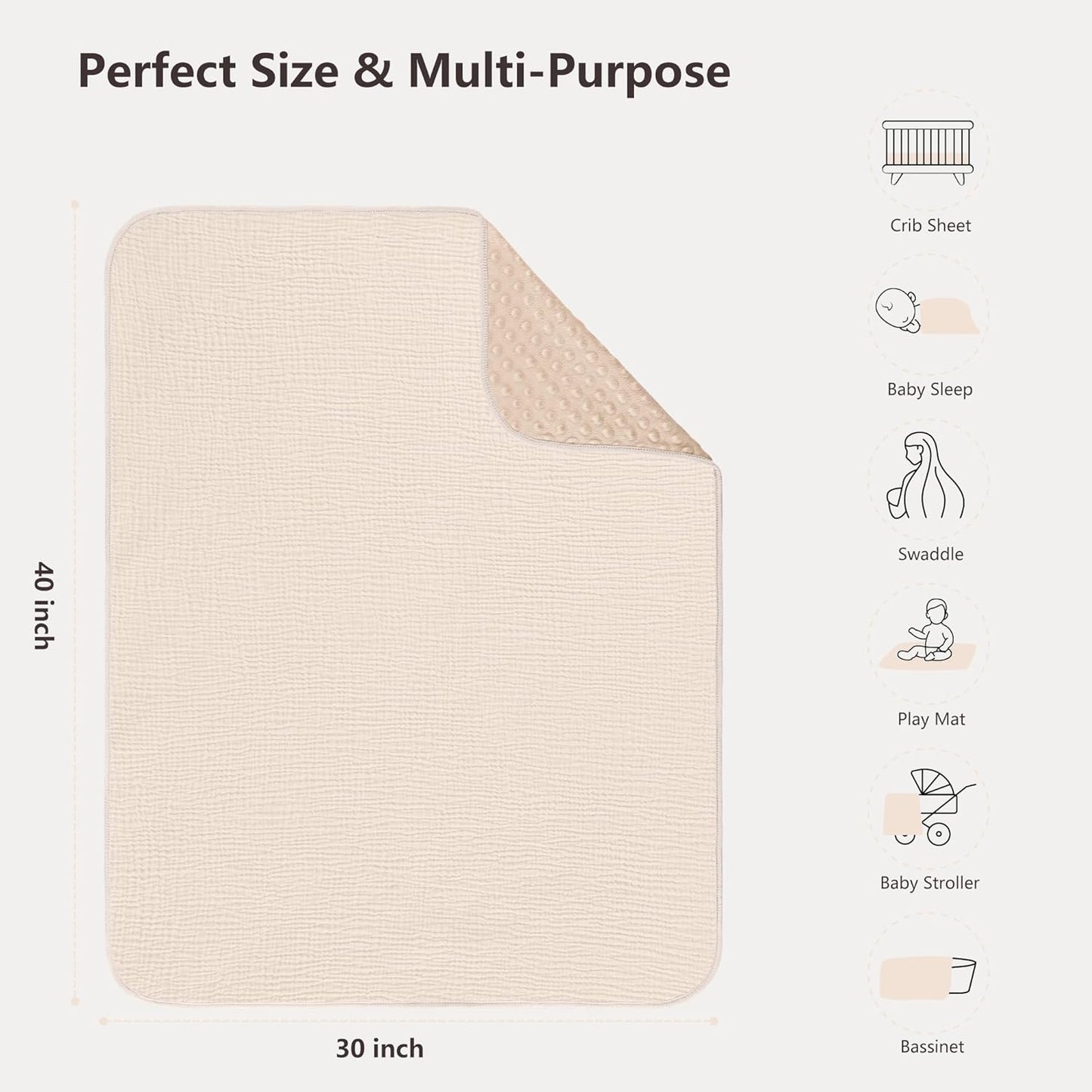 Susurration Baby Blanket for Unisex Boys Girls, Soft Nursery Minky Blanket with Muslin Cotton Front
