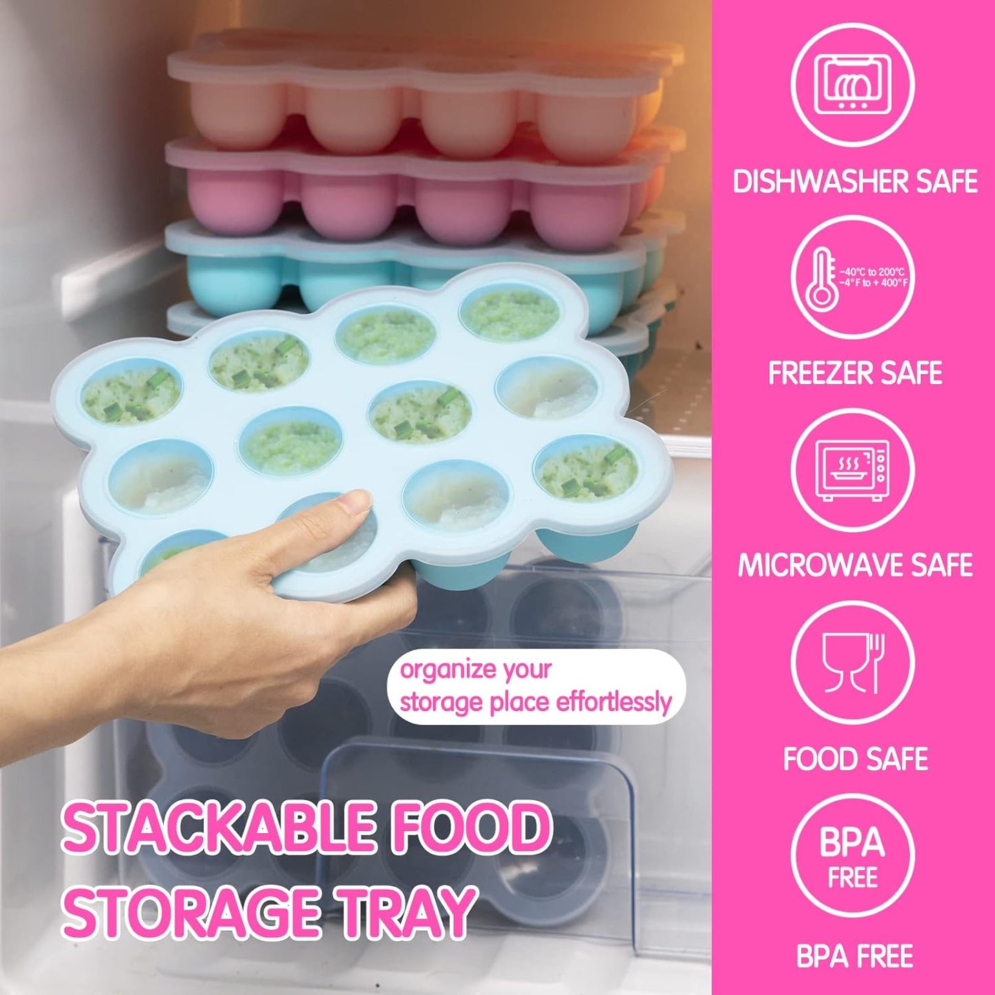 Baby Food Storage - 12 x 1.5 Ounce Silicone Freezer Tray with Lid, Perfect for Homemade Baby Food