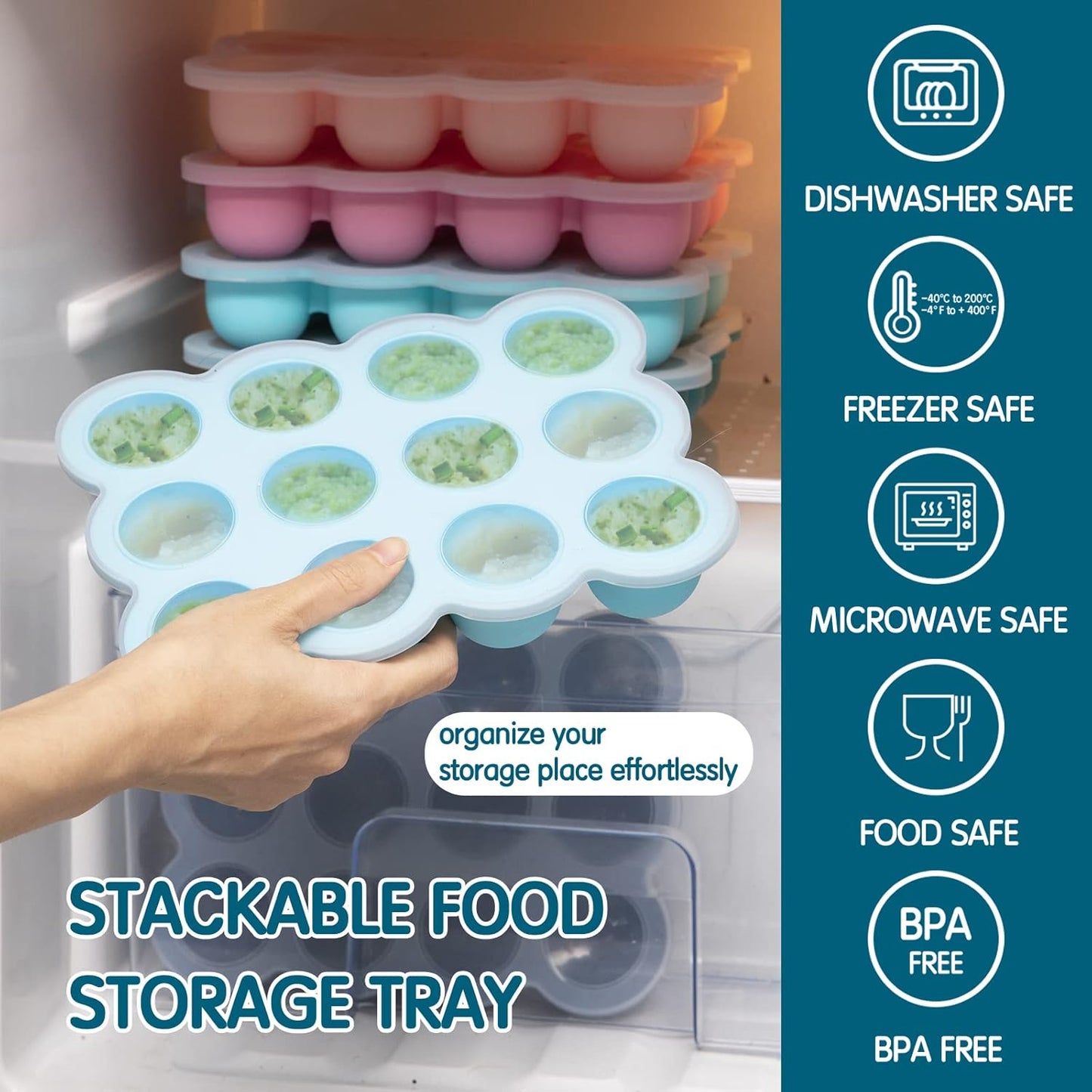 Baby Food Storage - 12 x 1.5OZ Silicone Freezer Tray with Lid, Containers for Homemade Purees