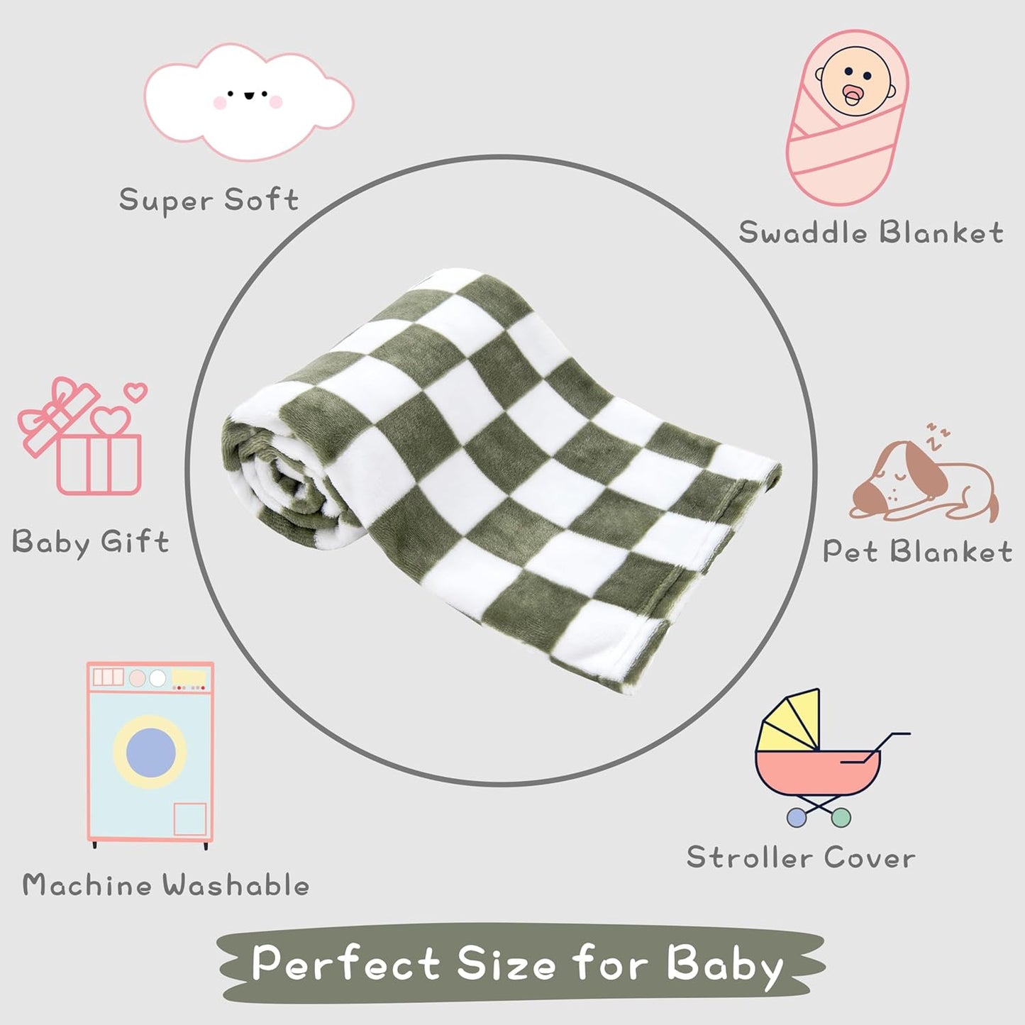Yurhap Checkered Baby Blanket Fleece Baby Blankets for Boys, Ultra Soft Cozy Fluffy Infant Toddler
