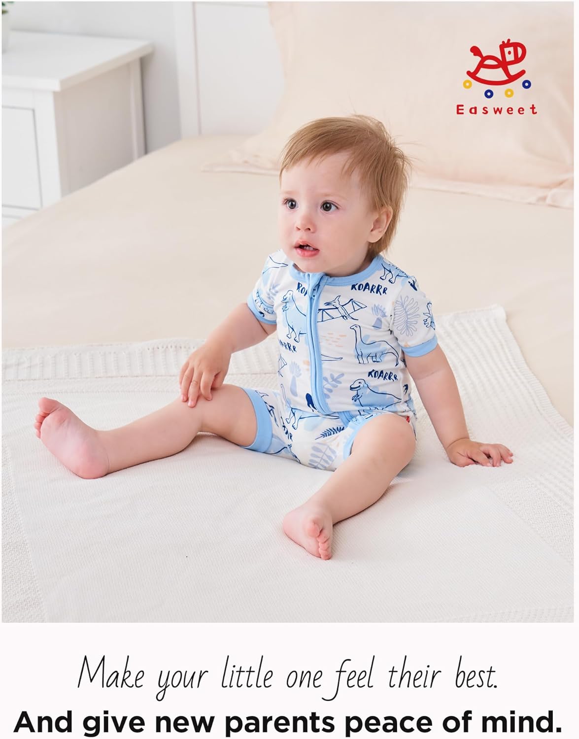 Baby Boys Bamboo Viscose Short Sleeve Romper Soft Comfy Infant Summer Jumpsuit