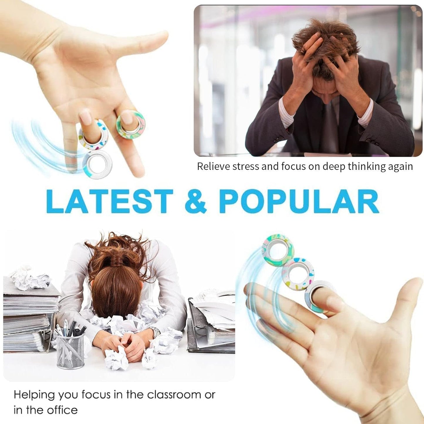 12Pcs Magnetic Rings Fidget Toys Spinner Set,Finger Magnet Rings Endless Hours of Fun ADHD Stress Relief Fidget Spinner for Relieve Anxiety Birthday for Adults Teens Kids