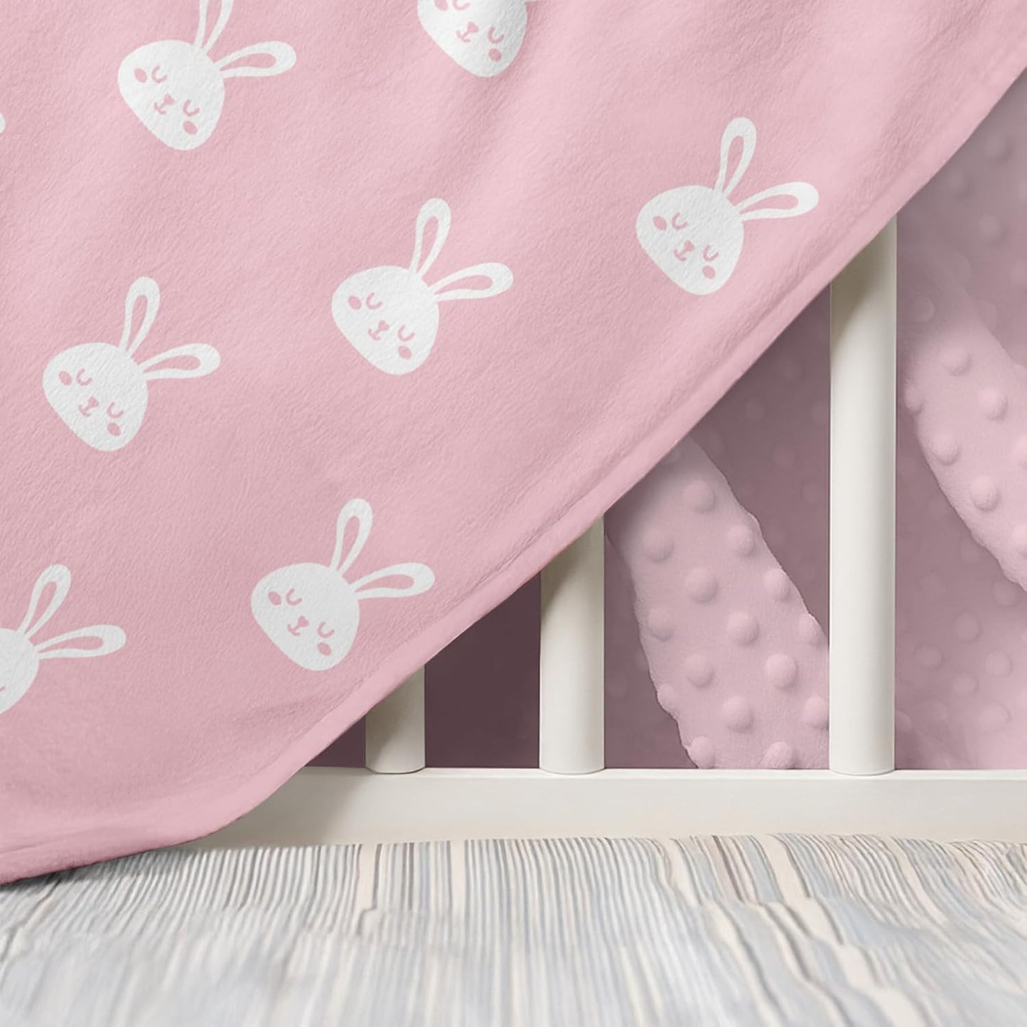 Rabbit Minky Baby Blanket 30 x 40 Inches for Girls, Soft Plush Receiving Blanket with Dotted Back