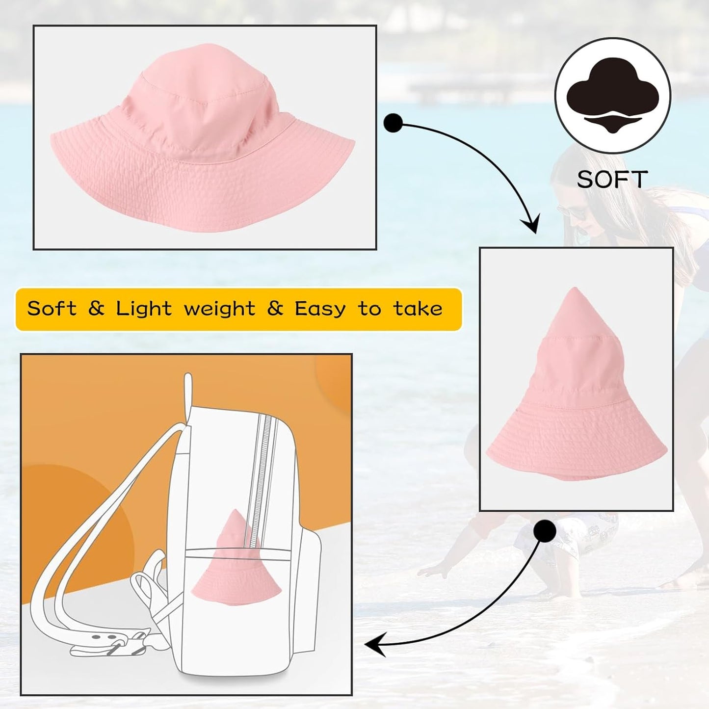 Peecabe Summer Baby Sun Hat for Boys Girls UPF 50+ Wide Brim Toddle Bucket Hat Adjustable Baby Beach Cap 0-8 Years