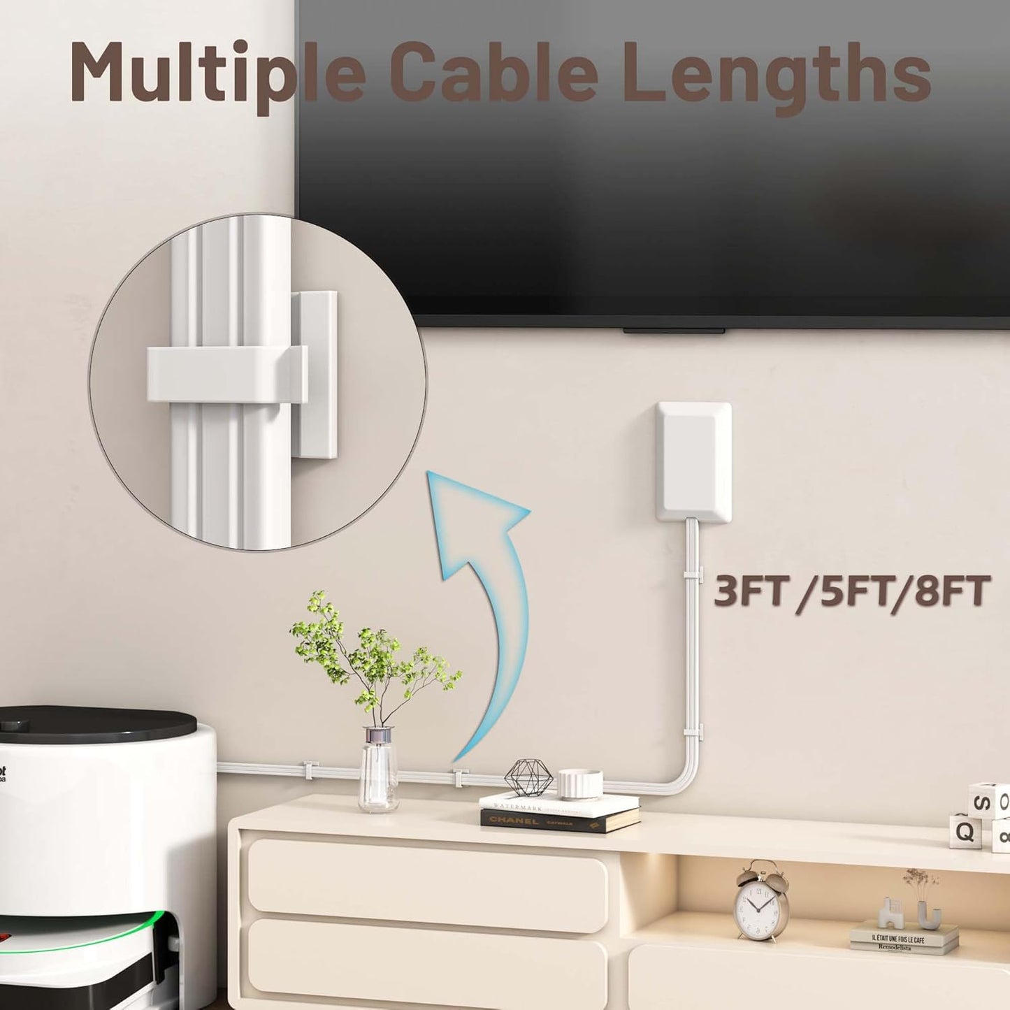 3FT Flat Plug Extension Cord with Outlet Covers Baby Proofing,Ultra Thin Outlet Concealer with Cord Concealer Kit,3 Outlet Power Strip,13A 125V 1625W,Universal Size for Home,Kitchen,ETL Listed,White