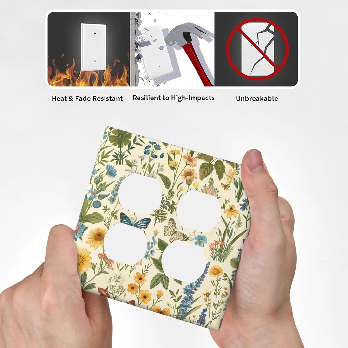 Decorative Outlet Covers Rustic Plant Garden Leaf Flower Butterfly 2 Gang Wall Plate Cover Double Duplex Receptacle Two Switch Light Switch Cover Plate Jumbo Faceplate for Home Decor