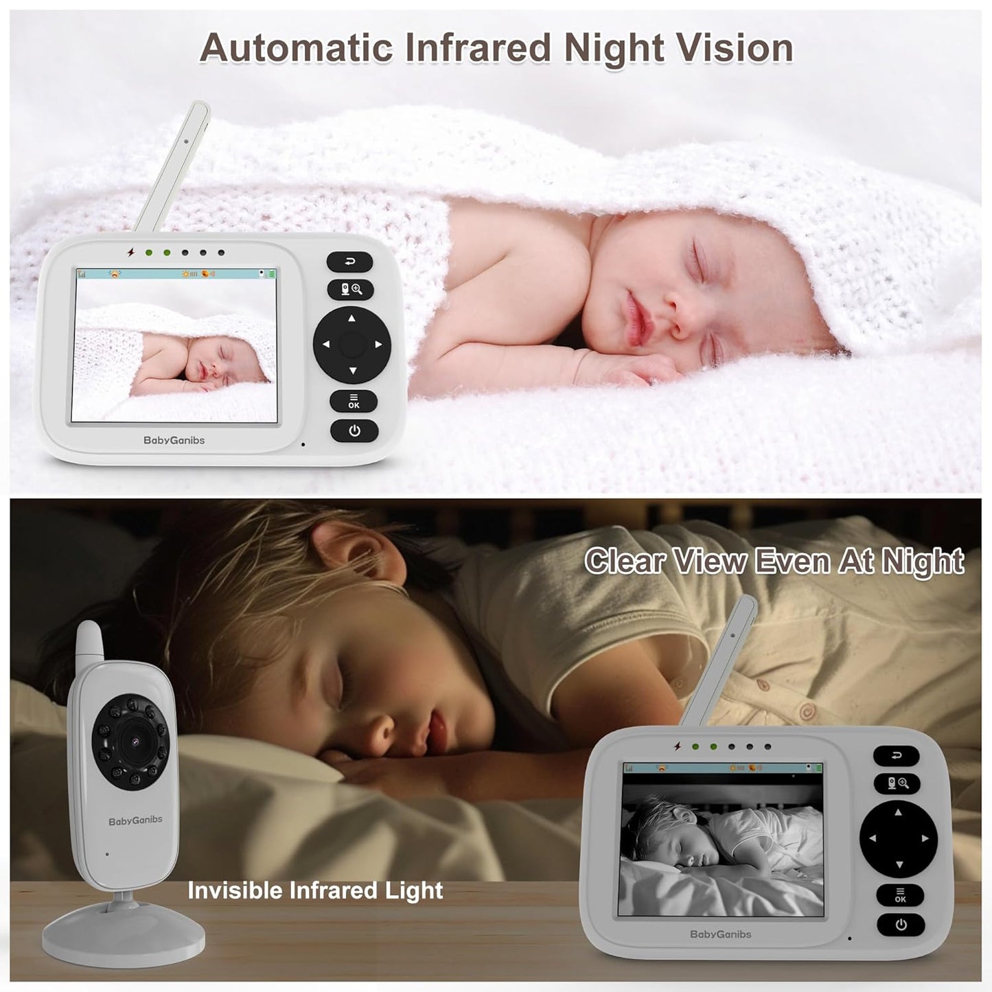 Baby Monitor with Camera and Audio, 3.2'' IPS Portable Baby Monitor No WiFi with 1000ft Long Range, Remote Pan-Tilt Video Baby Monitor, Infrared Night Vision, ECO Mode, Powerful Battery
