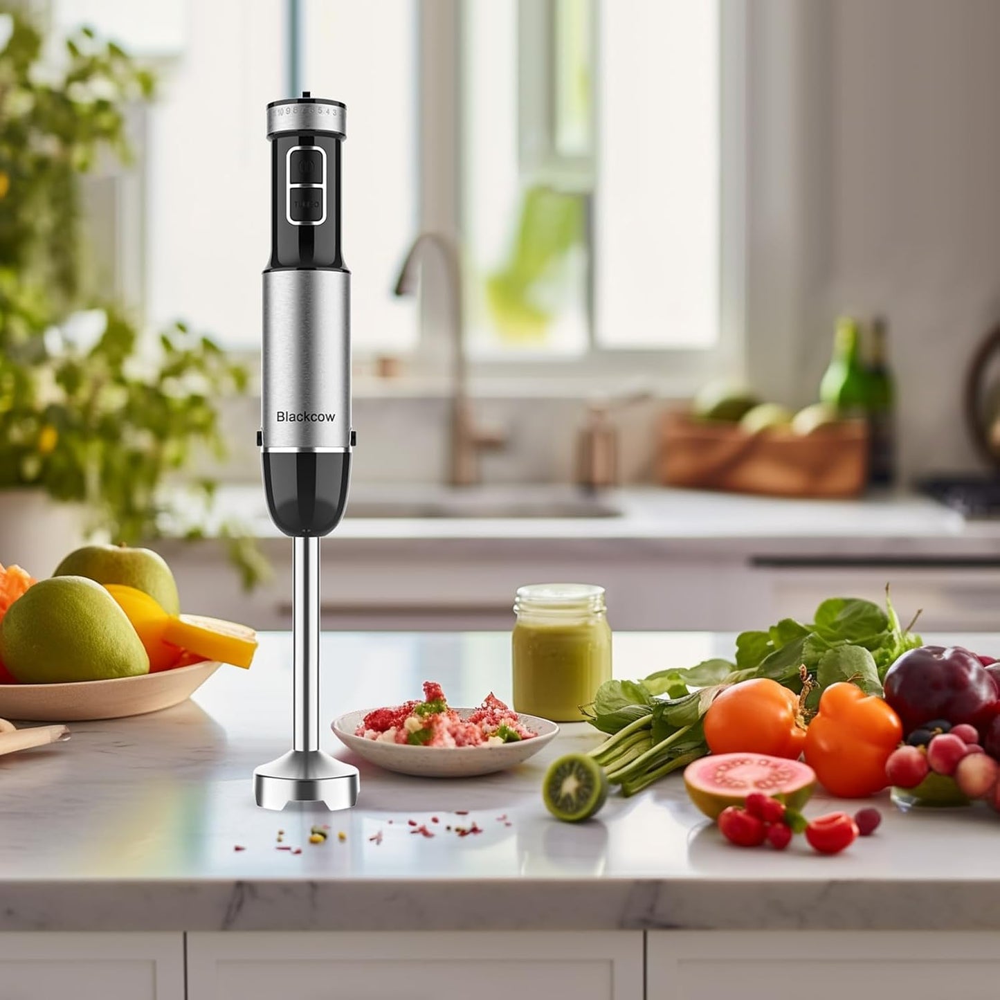Immersion Blender Handheld, 800W Powerful Electric Hand Blender with Titanium Alloy Blades, 12