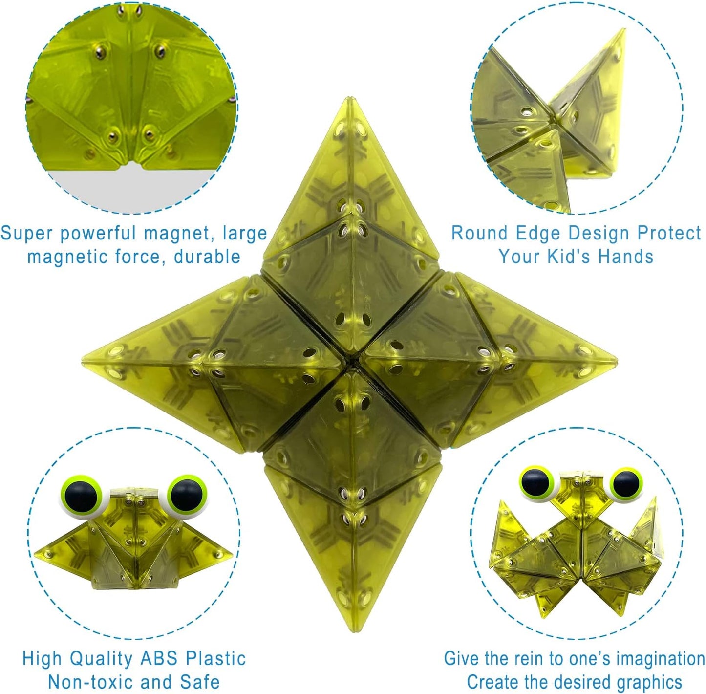 Magnetic Fidget Toys Desk Decor for Stress Relief, 22 Pcs Triangle Puzzle Magnet Fidget Balls Building Blocks for Teens & Adults, Girls, Boys (Yellow)