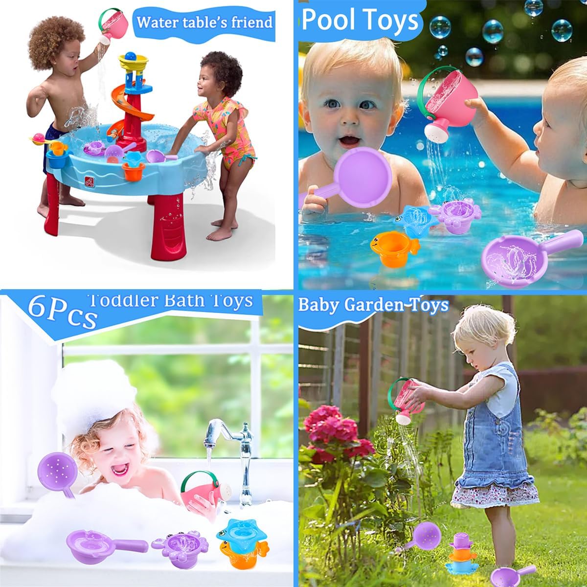 6Pcs Toddler Bath Toys for Kids Ages 1-3 Bath Toys for Babies12-18 Months Water Can Bathtub Toys