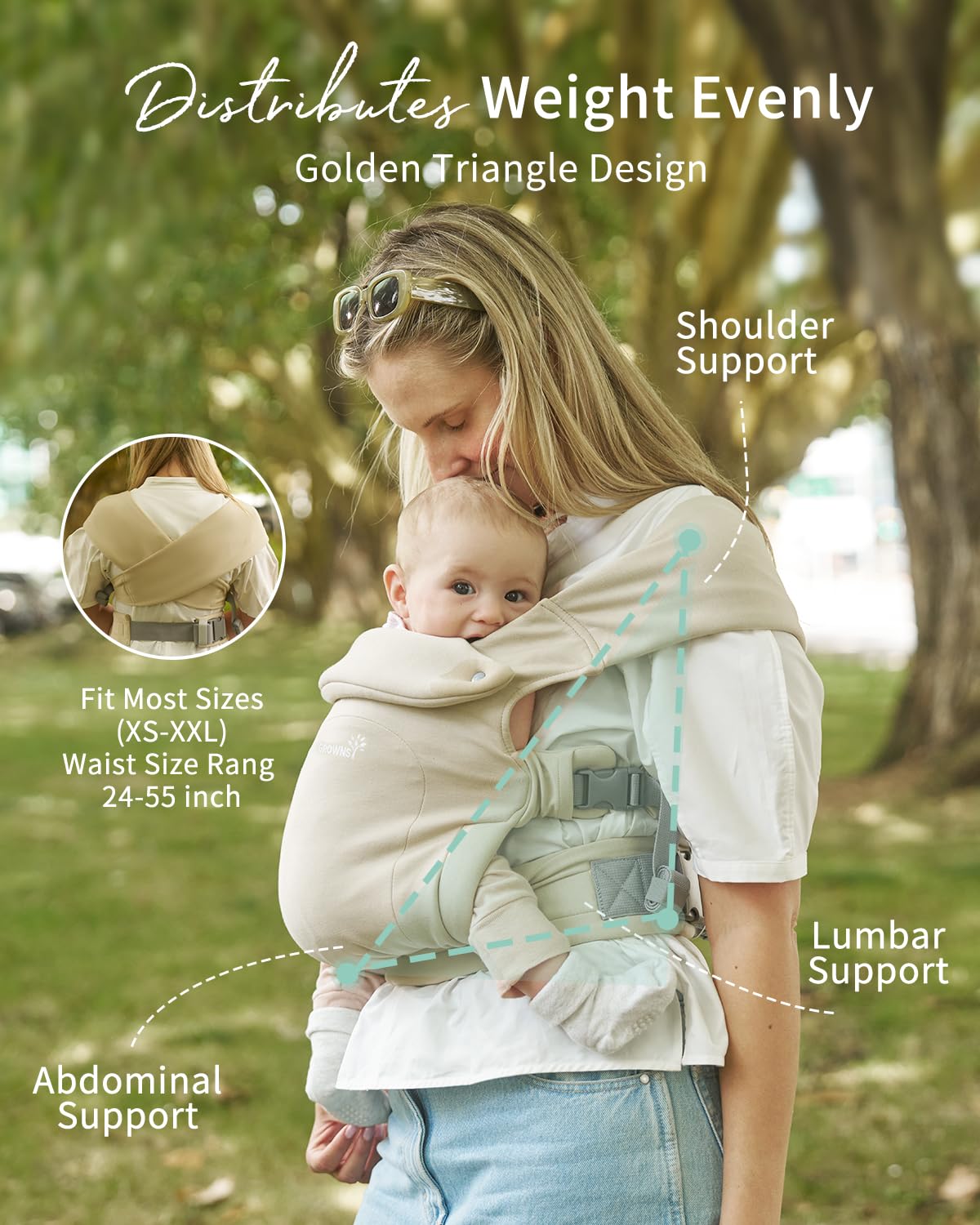 GROWNSY Baby Carrier, Wrap Carrier, Ergonomic with Head Support, Cream