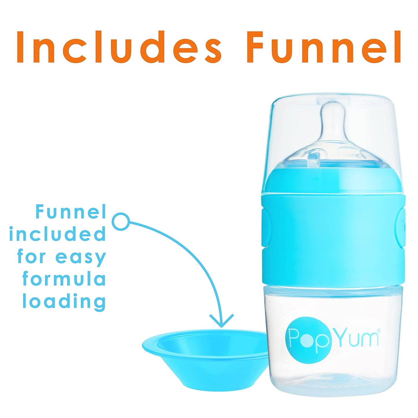 PopYum 5 oz Blue Anti-Colic Formula Making/Mixing/Dispenser Baby Bottles, 3-Pack with #1 Slow Flow