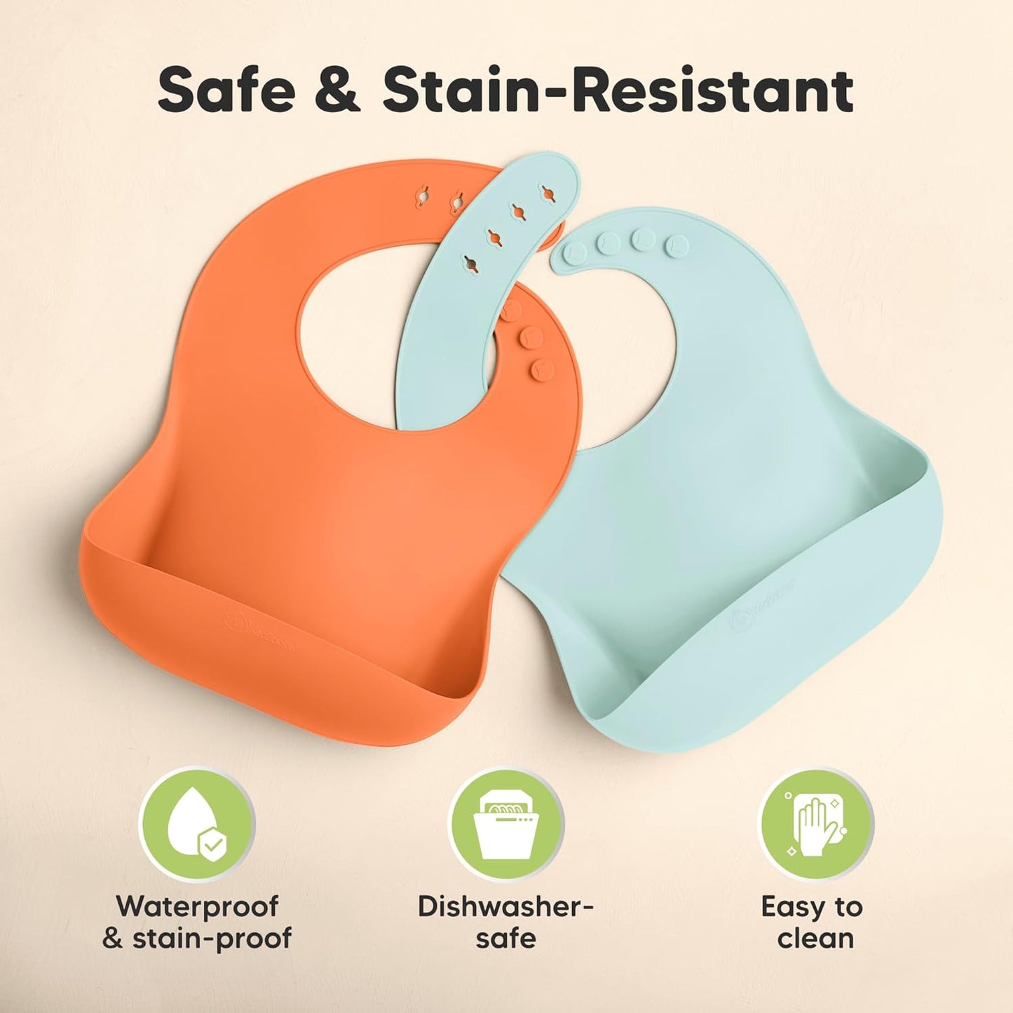 KeaBabies 2-Pack Silicone Baby Bibs for Eating - Sturdy Food-Grade Silicone Bibs for Babies Girl