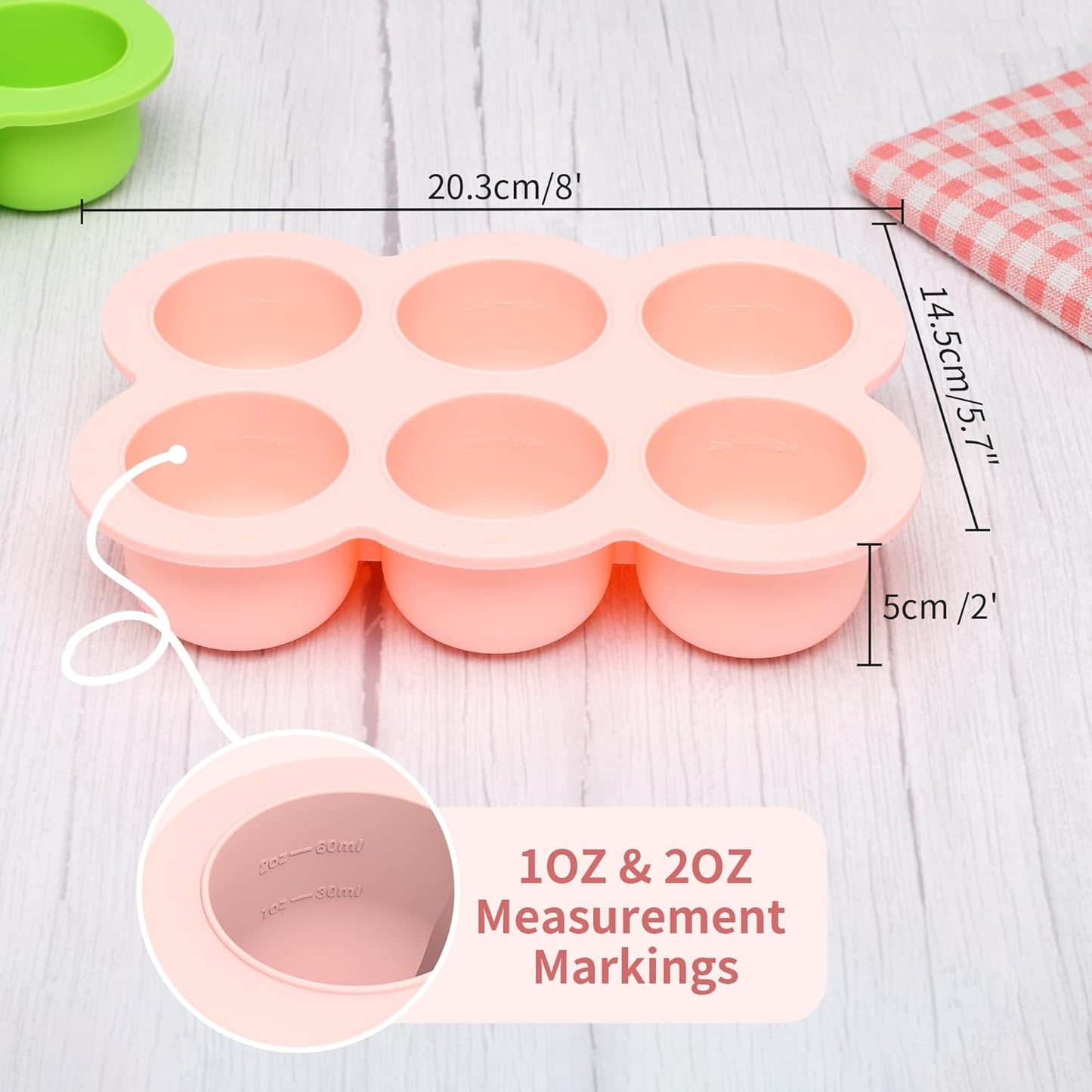 Baby Silicone Freezer Tray with Clip on Lid, 6 x 3 OZ Baby Silicone Freezer Molds, Silicone Storage