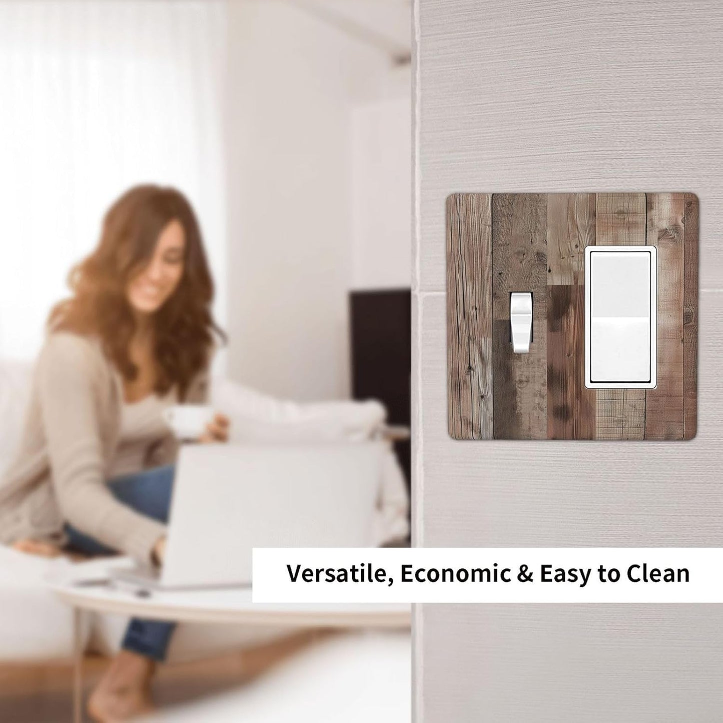 Decorative Outlet Covers Retro Wood Plank Vintaga Wooden Board 2 Gang 1 Gang Wall Plate Cover Single Toggle Rocker Combo Light Switch Cover Plate Face Plate for Bedroom Home Decor