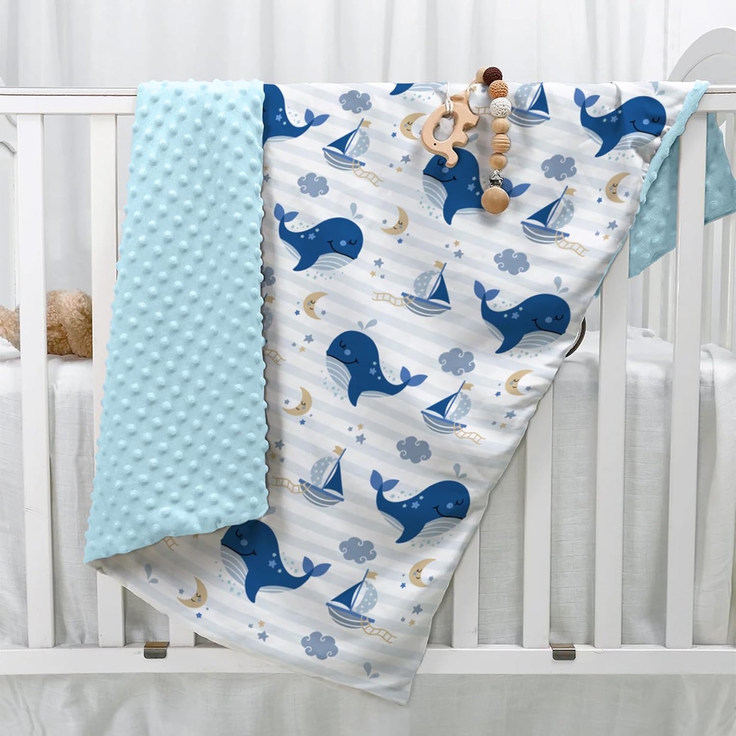 Whale Kid Blanket for Boys or Girl 30x40 - Soft Kids Throw Minky Blankets with Dotted Backing